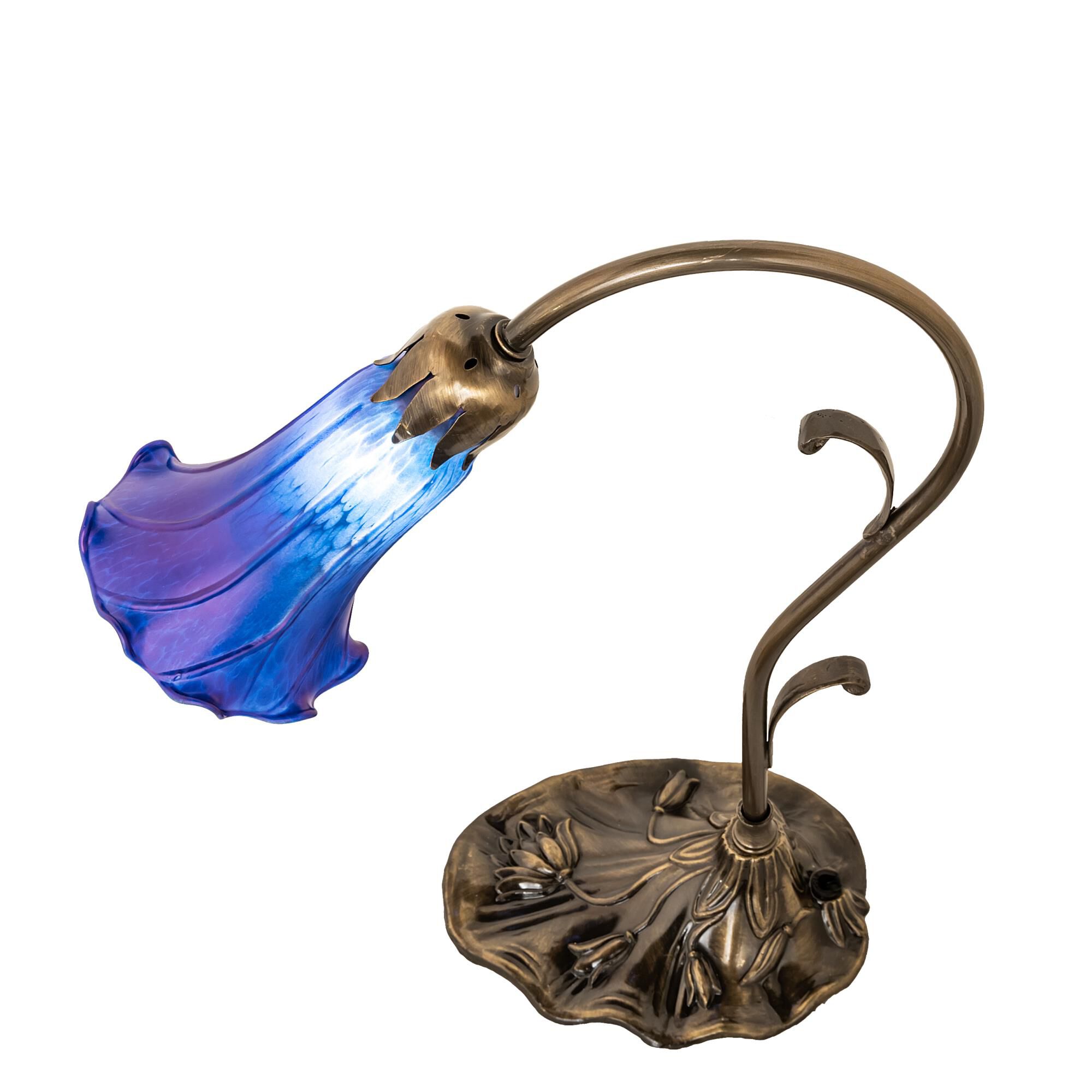 Shown in Antique Brass finish and Blue glass