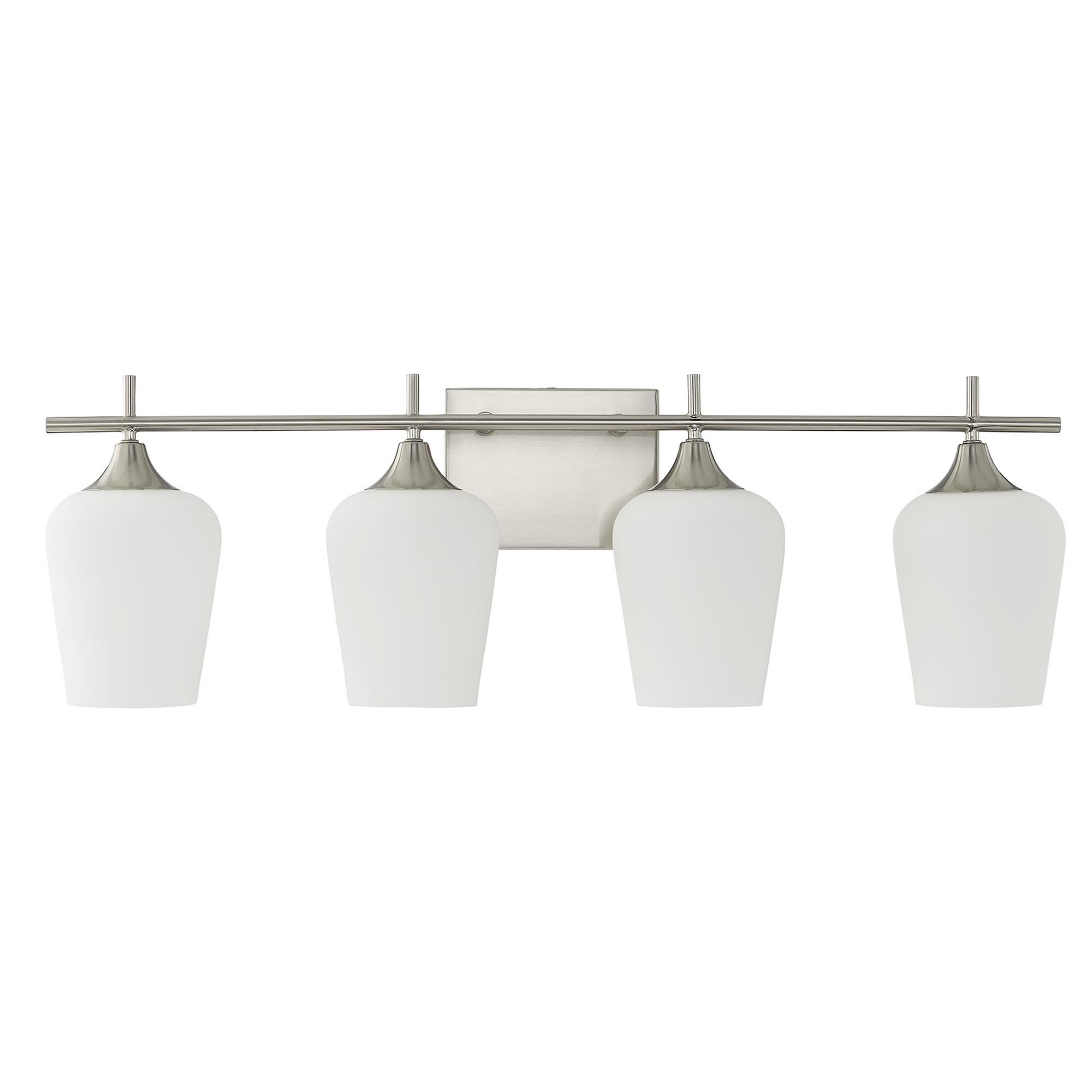 Shown in Satin Nickel finish and White Opal glass