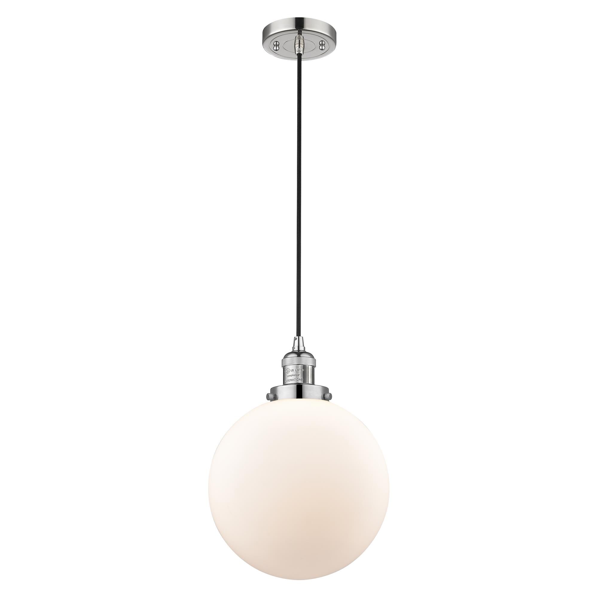 Shown in Polished Nickel finish and Matte White Cased glass