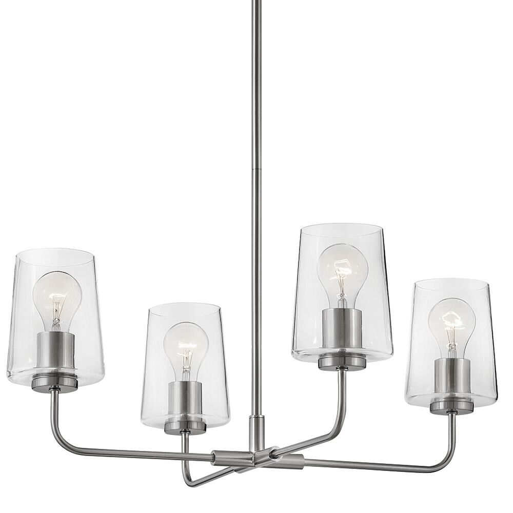 Shown in Brushed Nickel finish and Clear glass