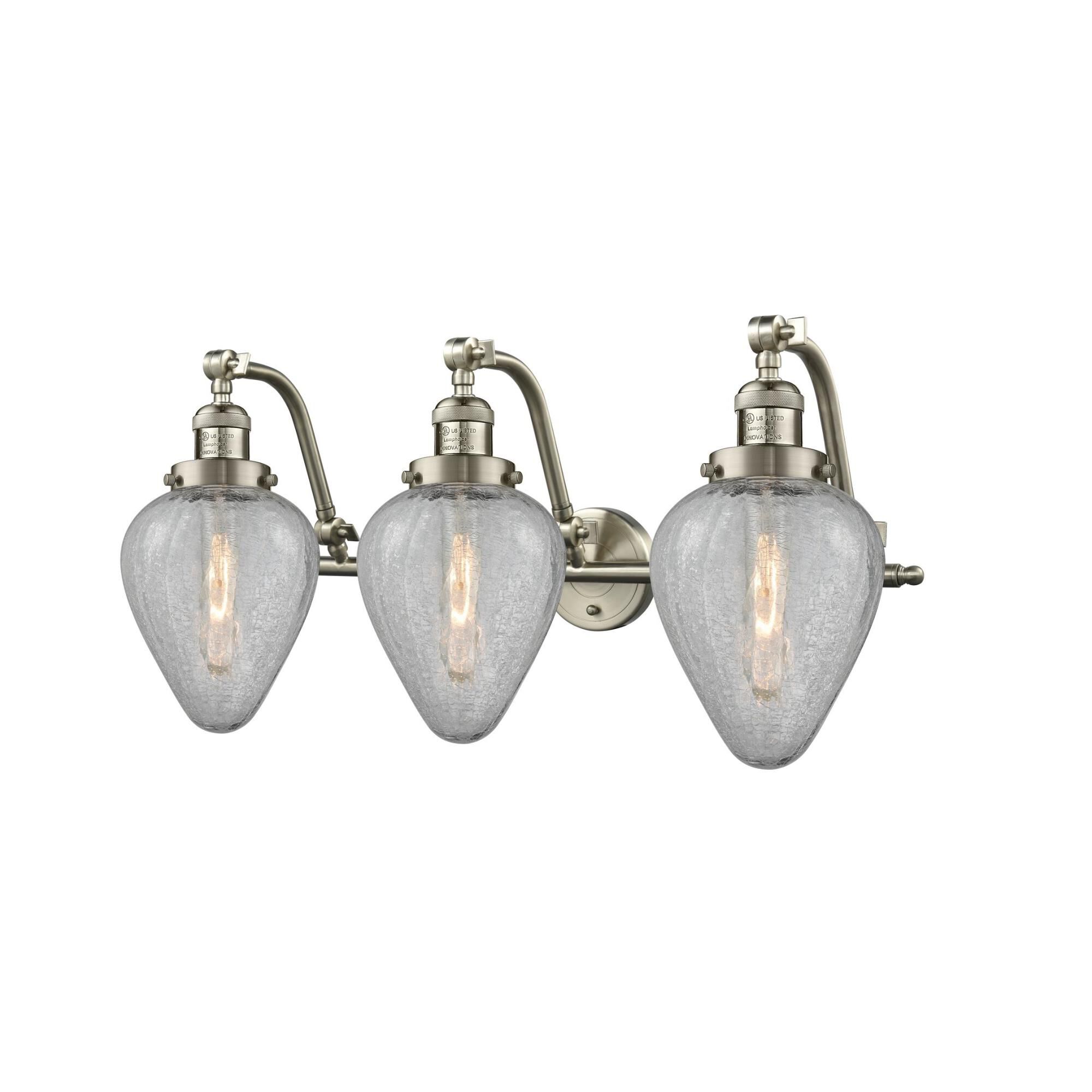 Shown in Brushed Satin Nickel finish and Clear Crackle glass