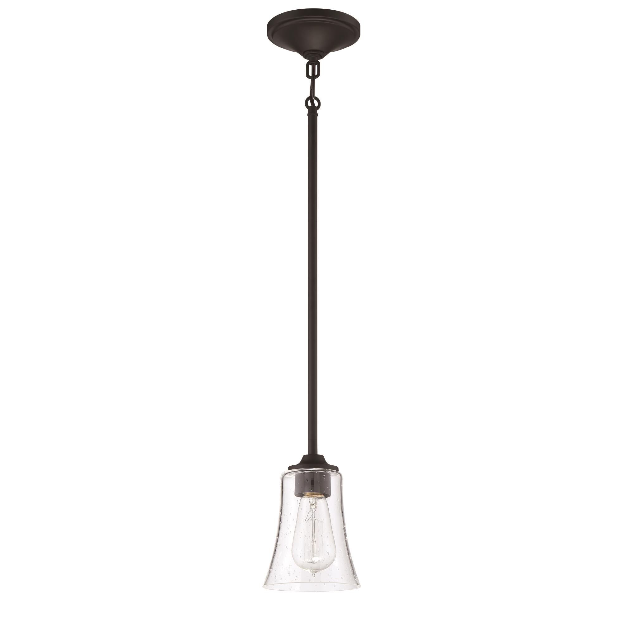 Shown in Flat Black finish and Clear Seeded glass and Glass shade