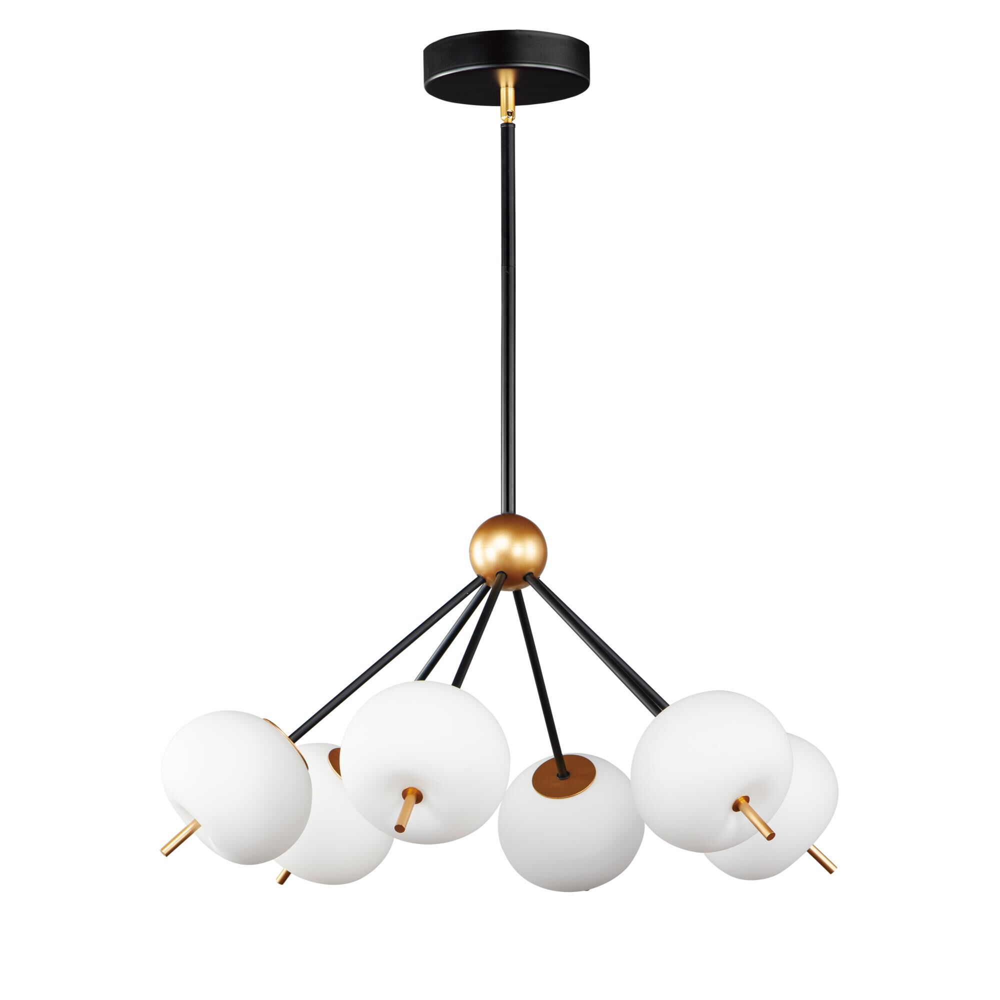 Shown in Black / Gold finish and Satin White glass and Glass shade