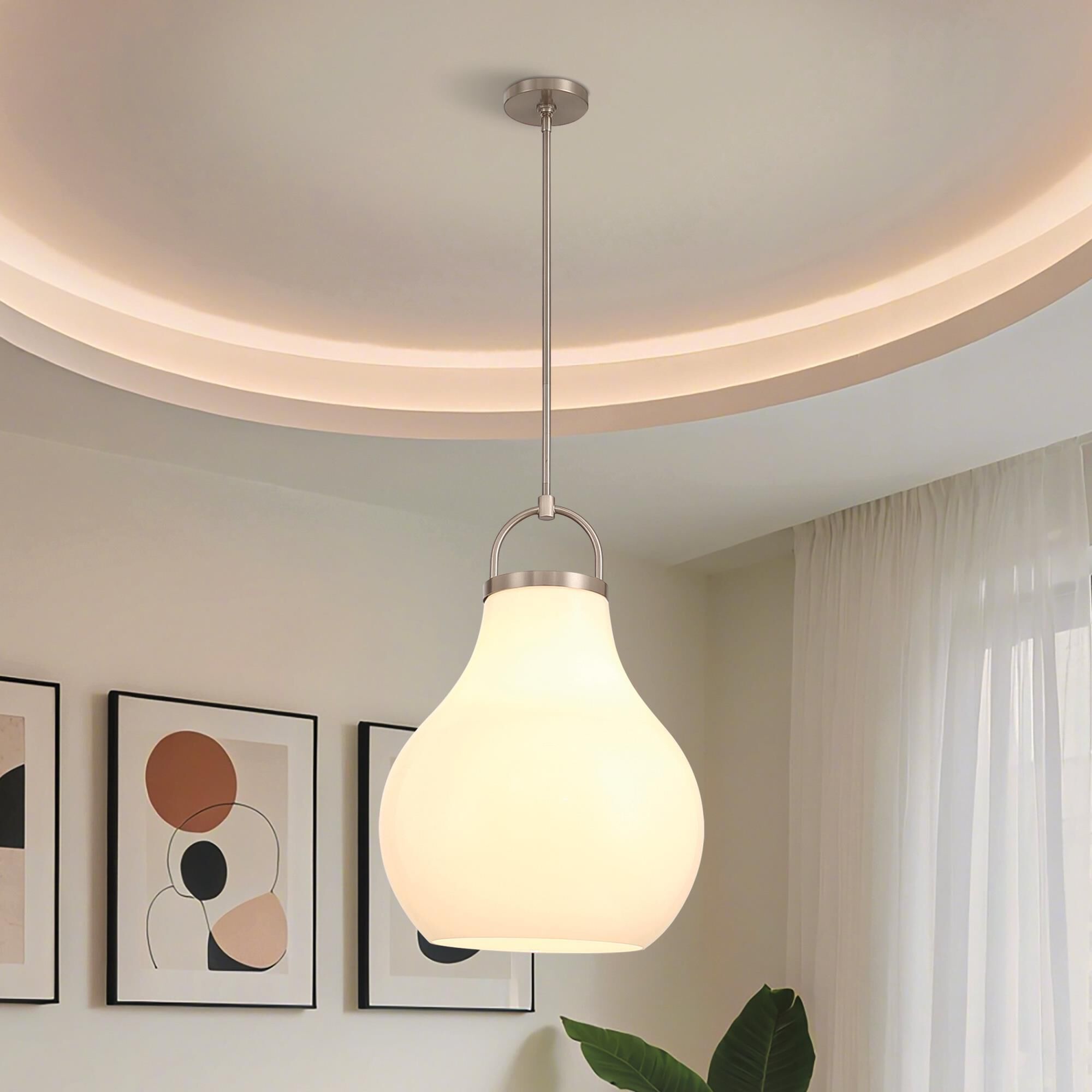 Shown in Champagne Gold finish and Opal glass