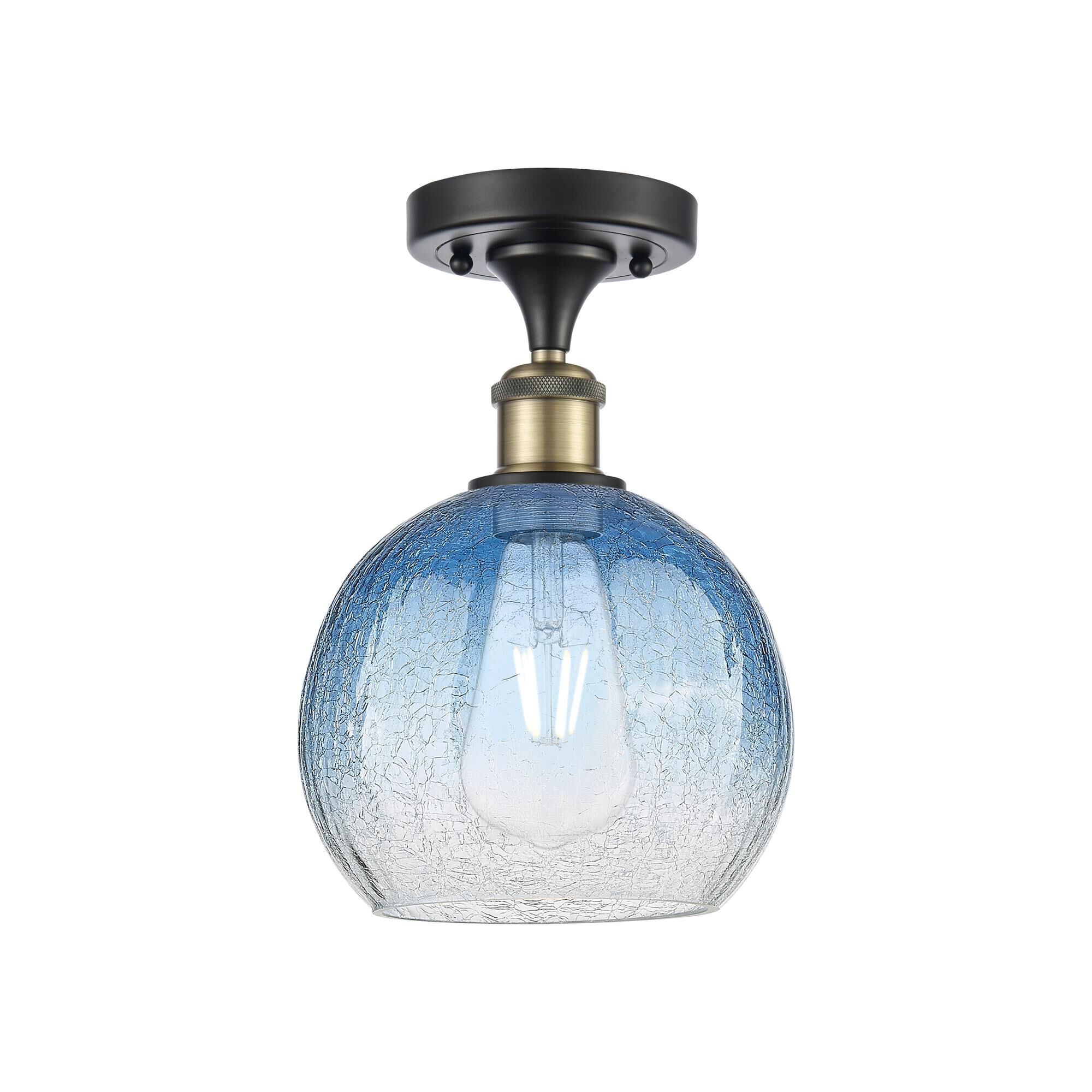 Shown in Black Antique Brass finish and Sapphire Blue glass