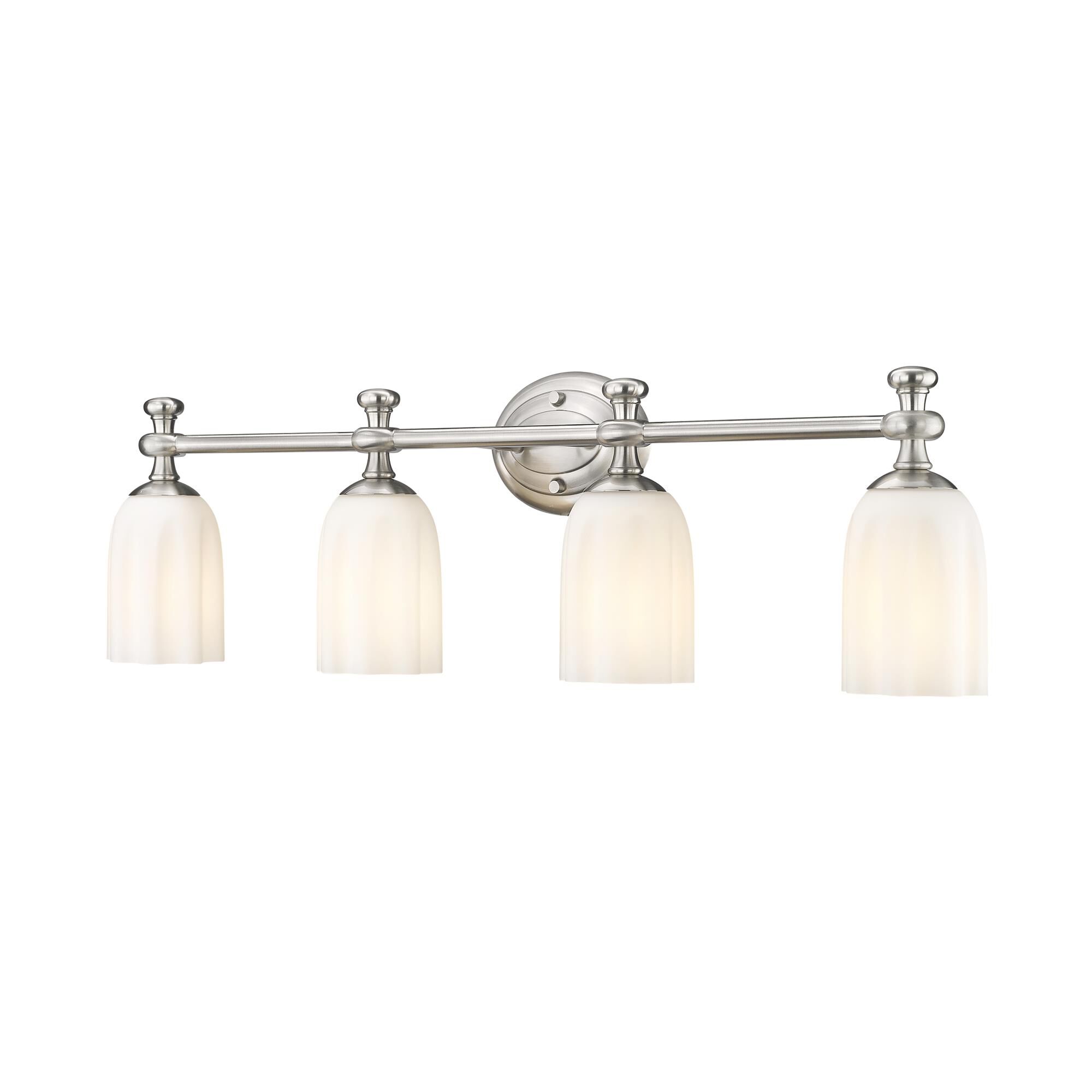 Shown in Brushed Nickel finish and Opal Etched glass and Opal Etched shade
