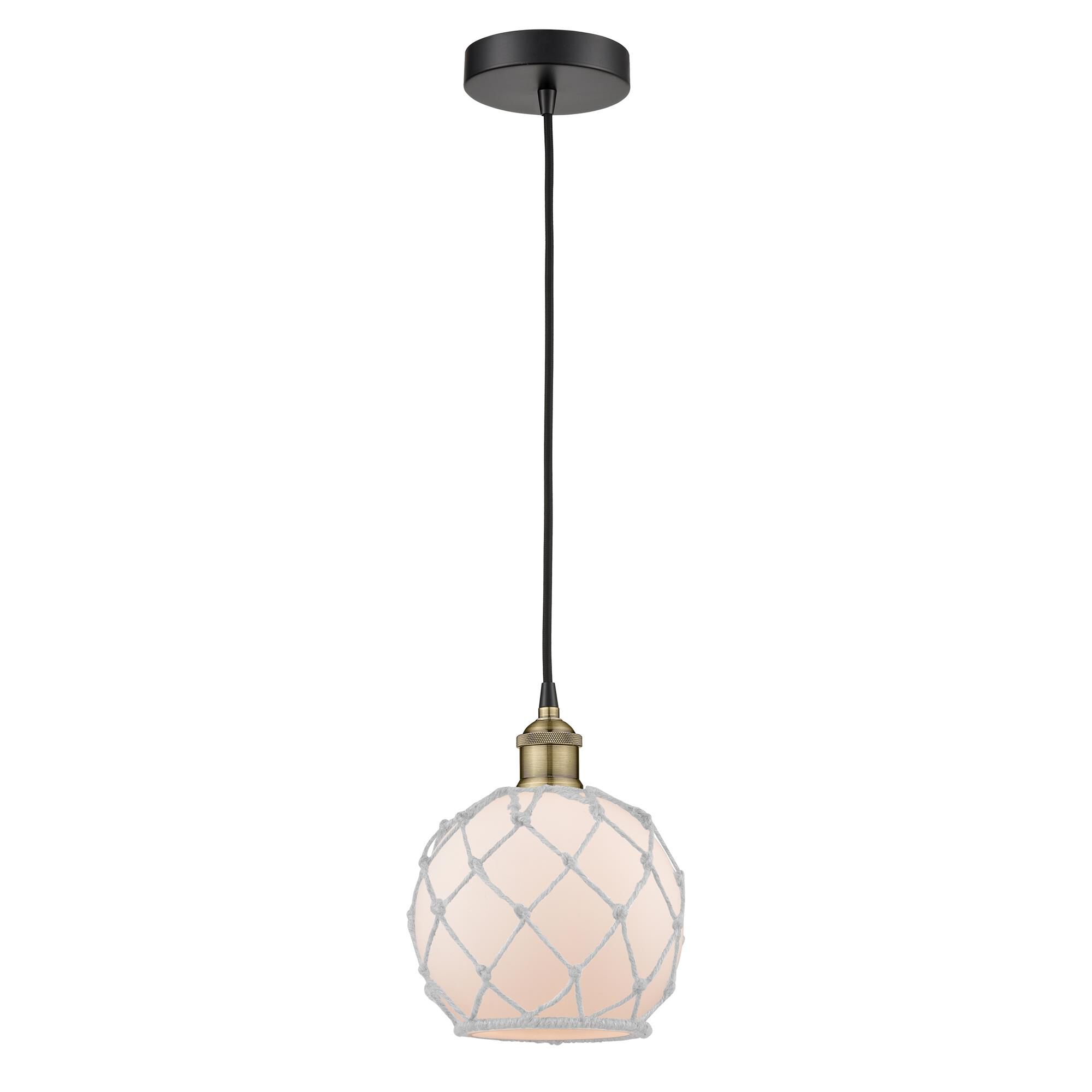 Shown in Black Antique Brass finish and White glass