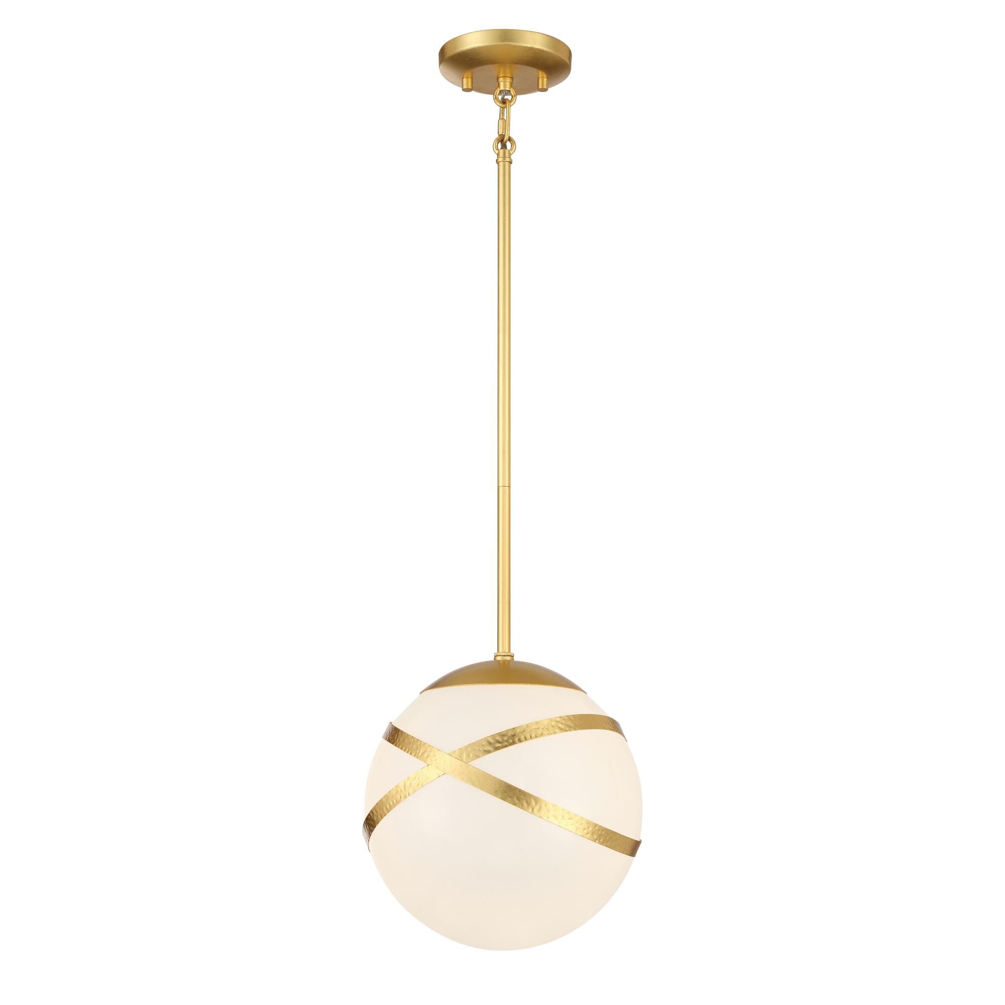 Shown in Spring Gold Leaf finish and White glass and Opal Glass shade