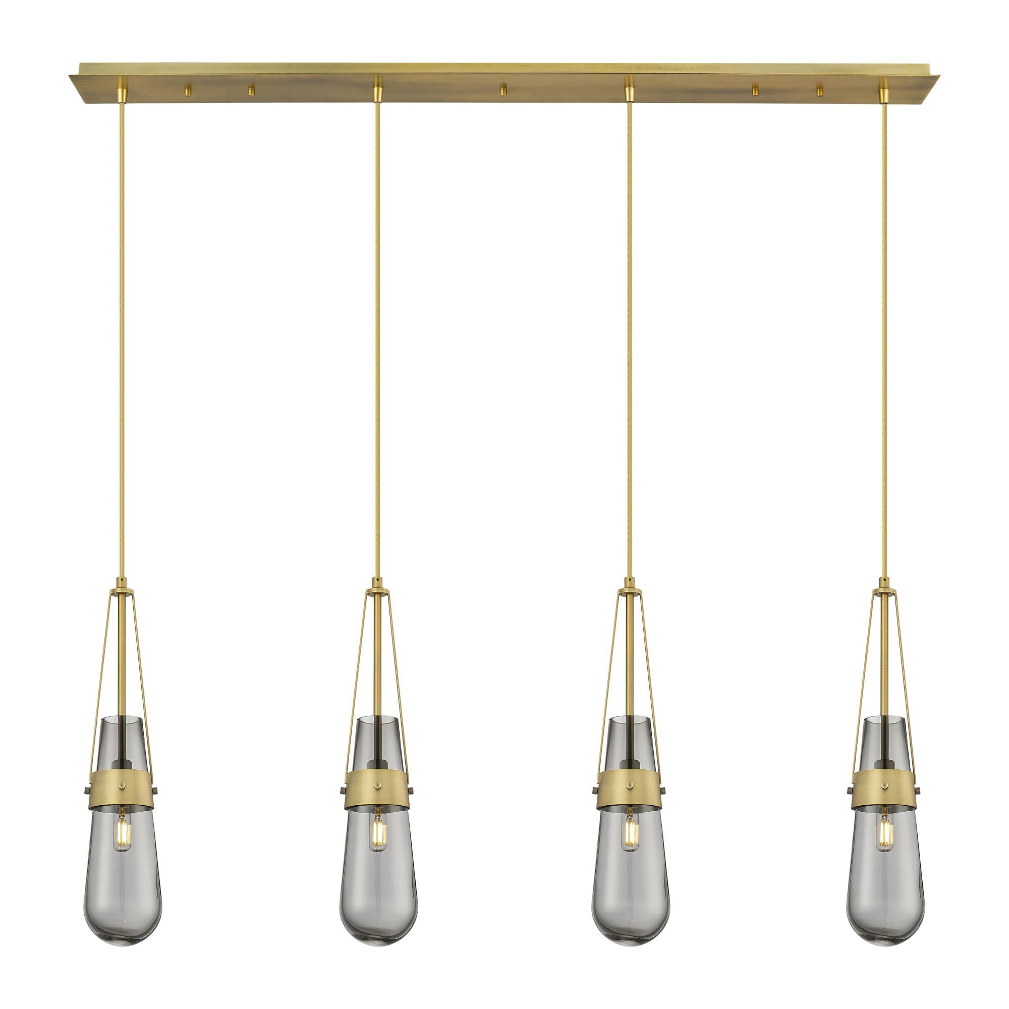 Shown in Brushed Brass finish and Light Smoke glass and Light Smoke Glass shade