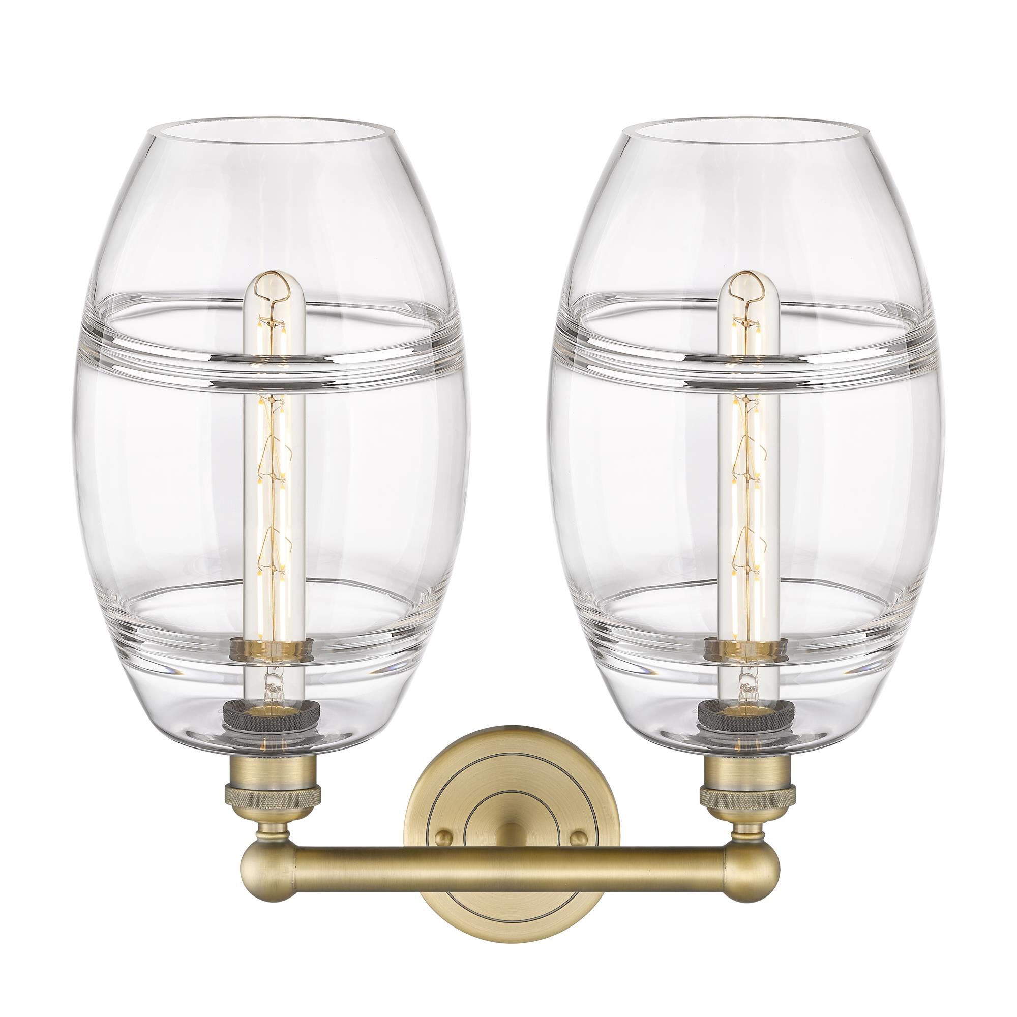 Shown in Brushed Brass finish and Clear glass