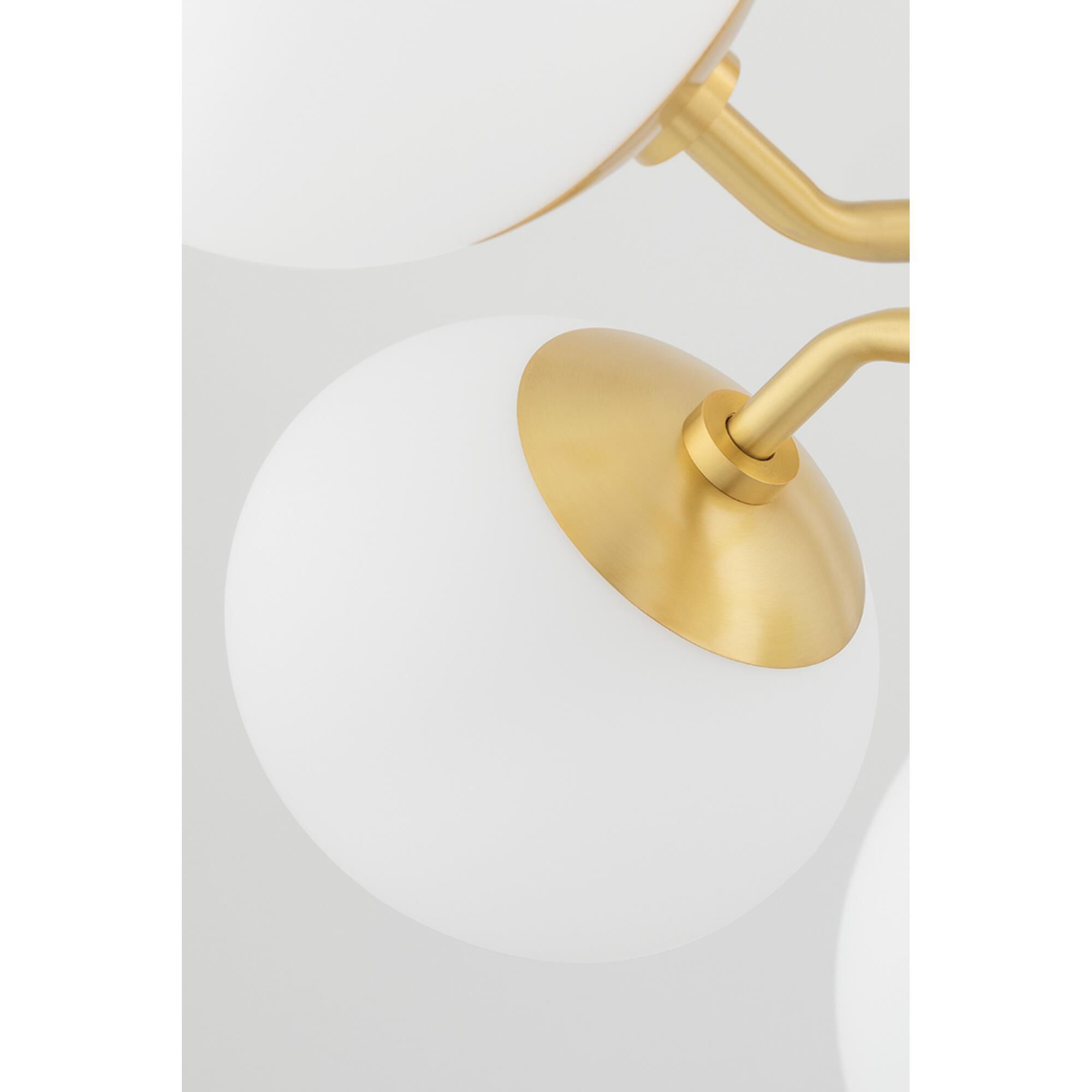 Shown in Aged Brass finish and Opal Etched glass