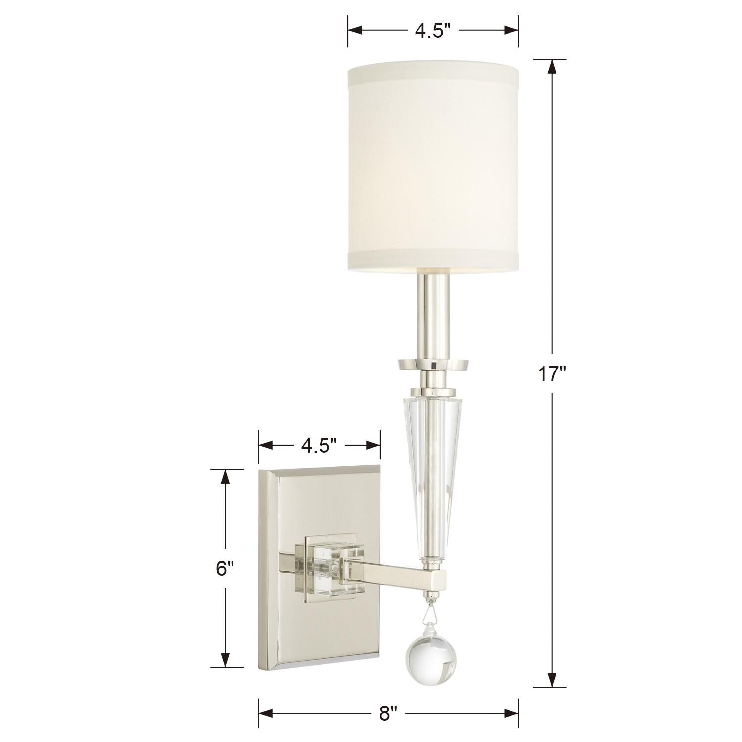 Shown in Polished Nickel finish and Clear Glass Drops crystal and Silk glass and White shade
