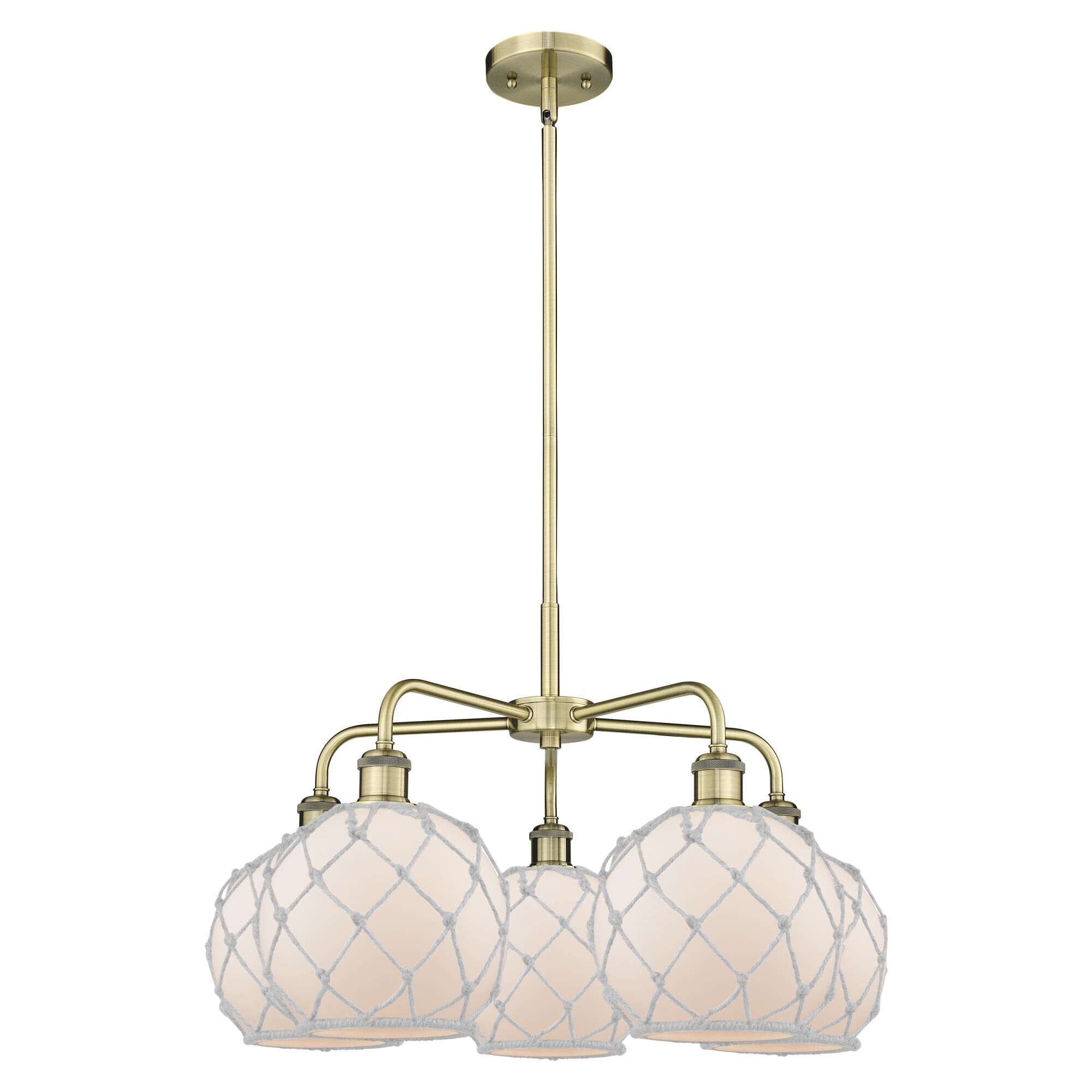 Shown in Antique Brass finish and White with White Rope glass