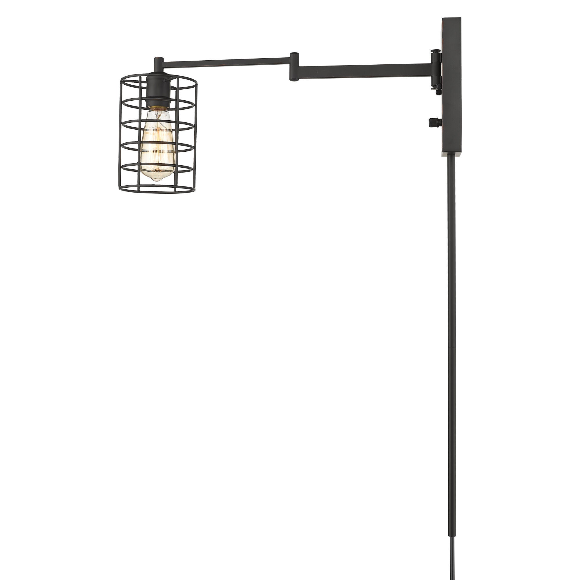 Shown in Oil-Rubbed Bronze finish and Oil-Rubbed Bronze glass and Oil-Rubbed Bronze, Cylindrical Metal Cage shade