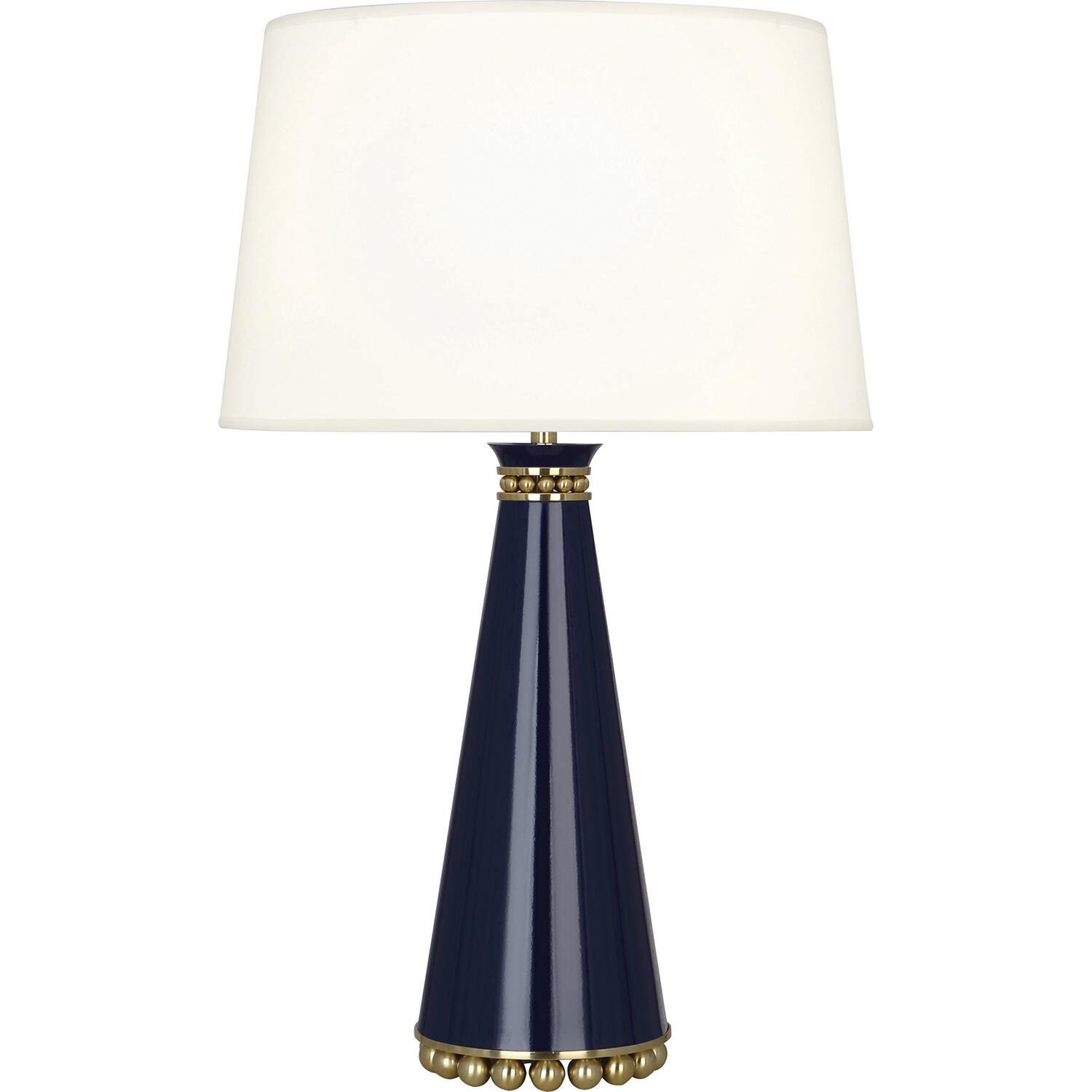 Shown in Midnight Blue Lacquered Paint With Modern Brass Accents finish and Fondine Fabric shade