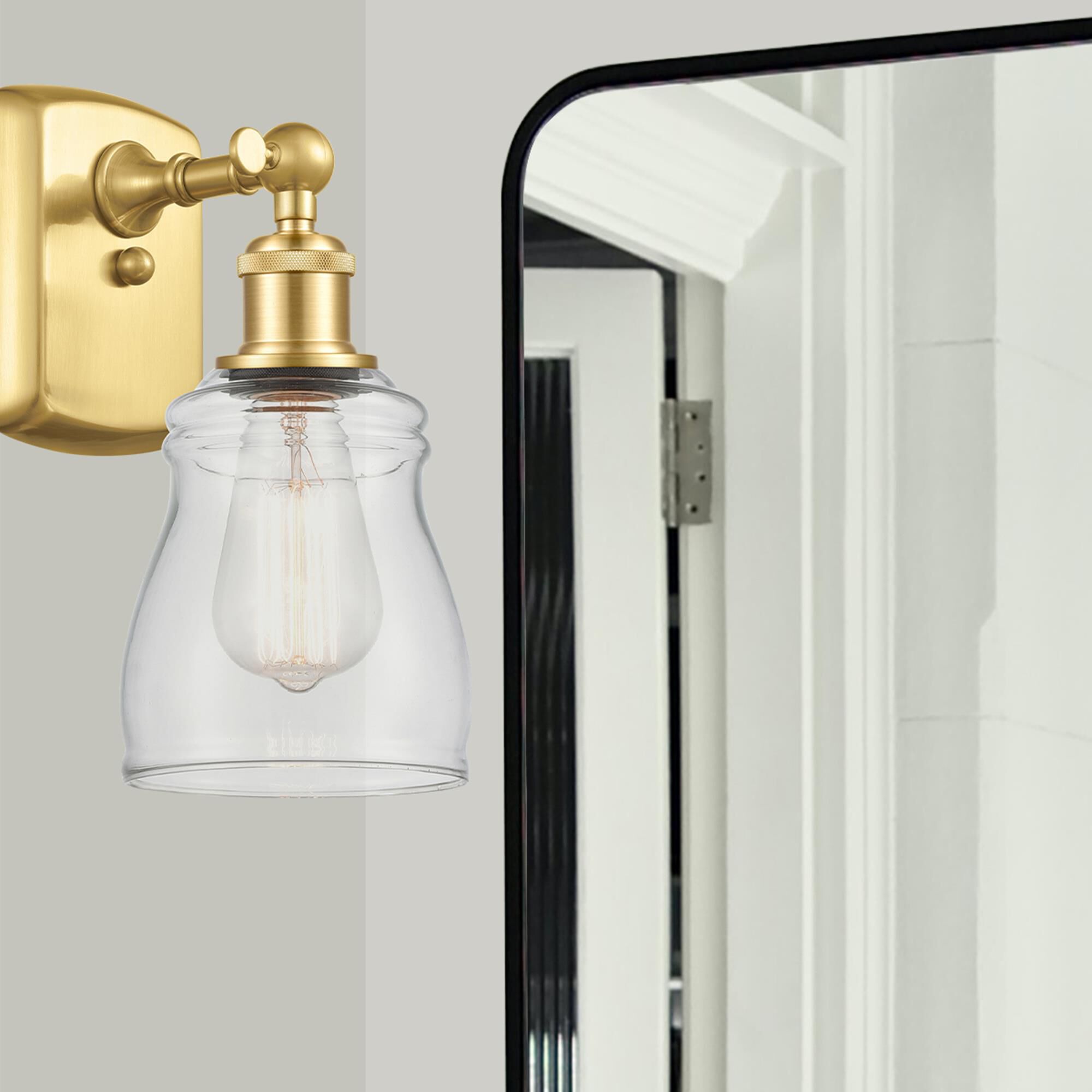Shown in Satin Gold finish and Clear Ellery glass
