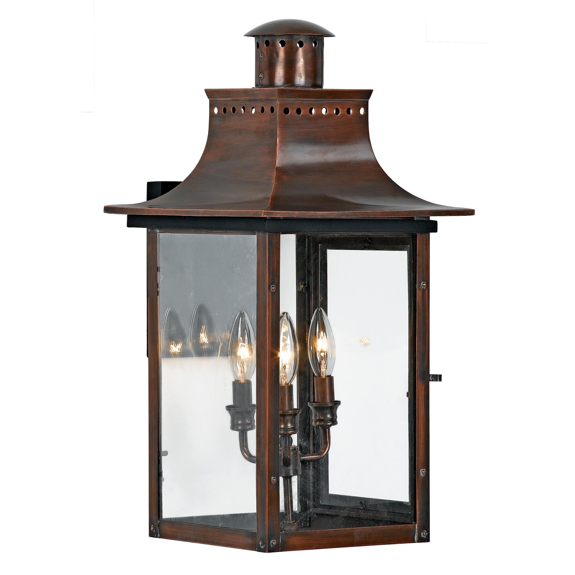 Shown in Aged Copper finish and Clear glass