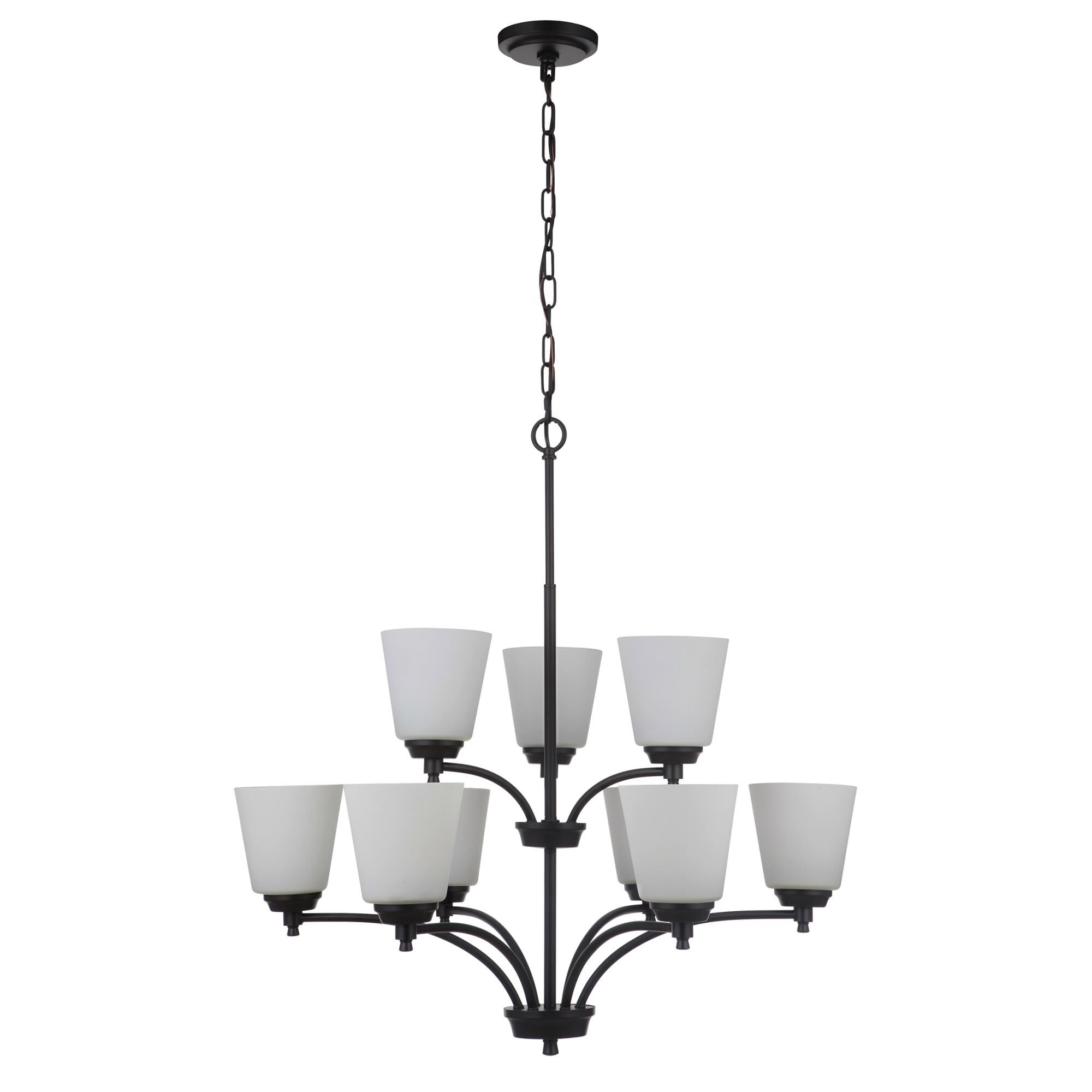 Shown in Flat Black finish and White Frosted glass and Glass shade