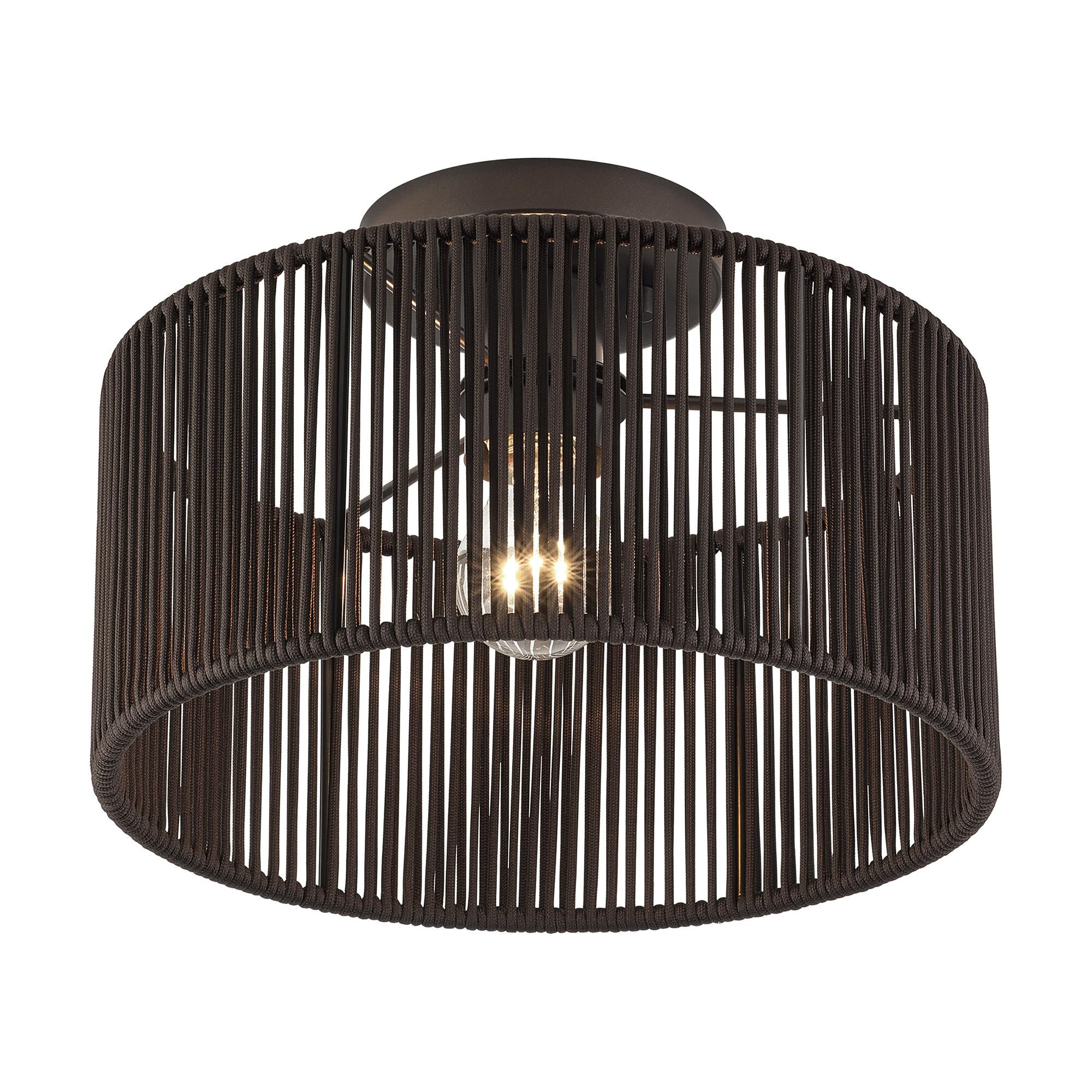 Shown in English Bronze finish and Hand-Woven Dark Chocolate Color Polyester Rope shade