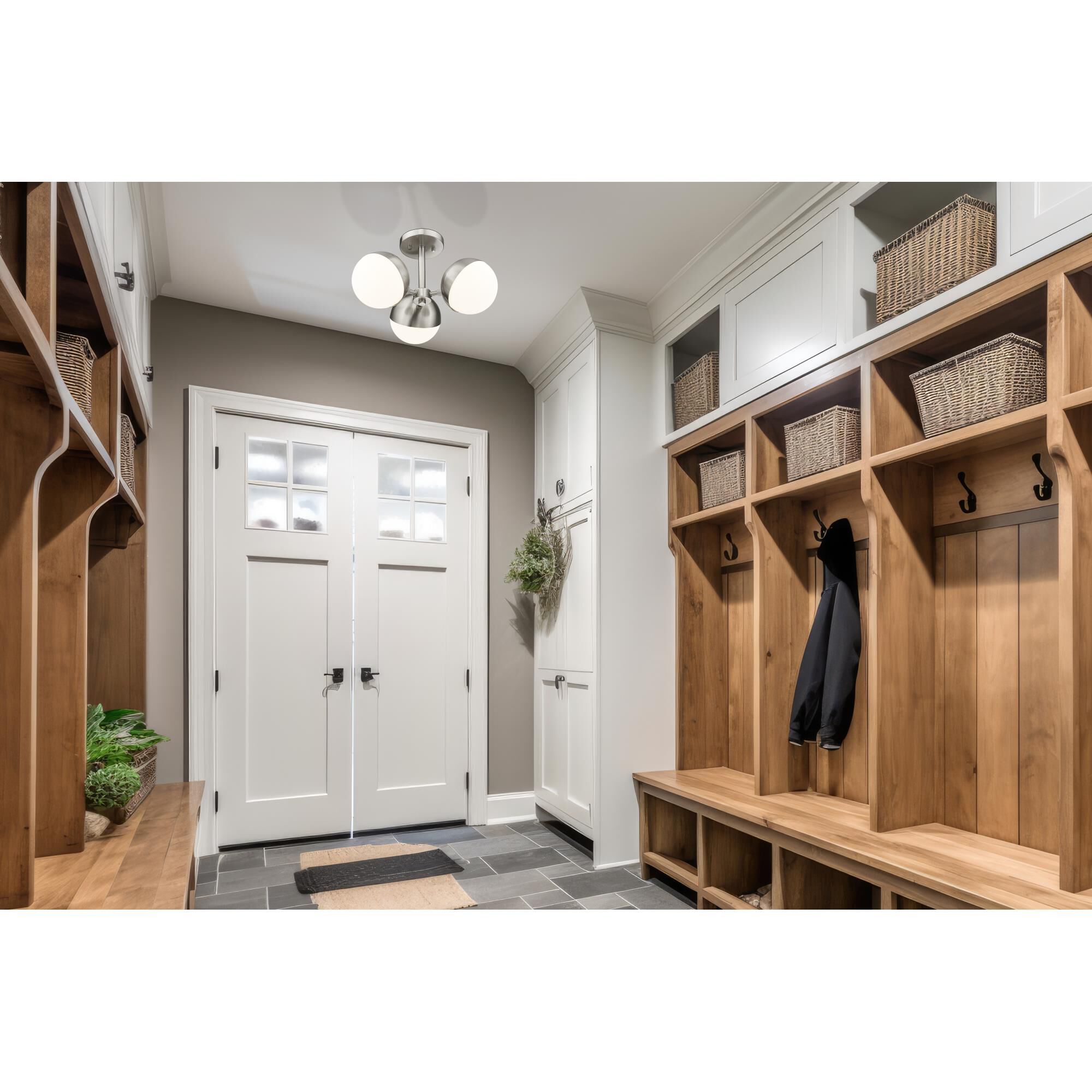 Shown in Brushed Nickel finish and Matte Opal glass and Matte Opal shade