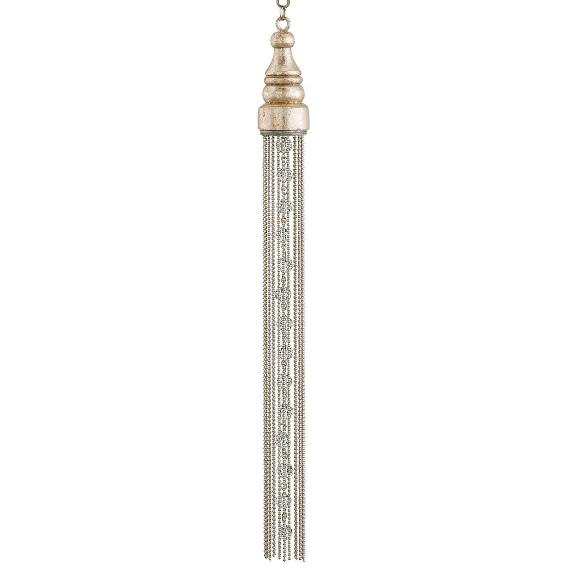 Shown in Topaz Leaf finish and Brazilian Rock crystal and White Pearl glass and Nickel and Crystal Tassels accent