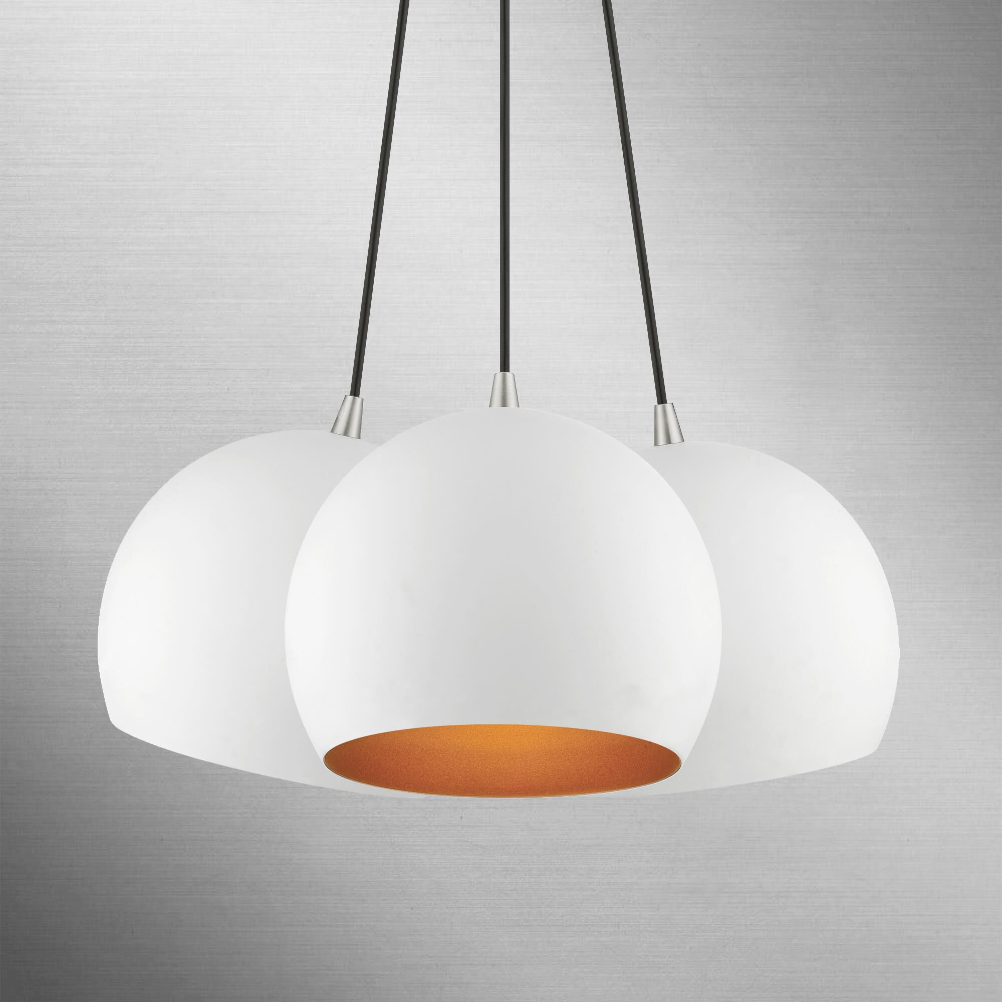Shown in White with Brushed Nickel Accents finish and White Metal with Gold Inside shade
