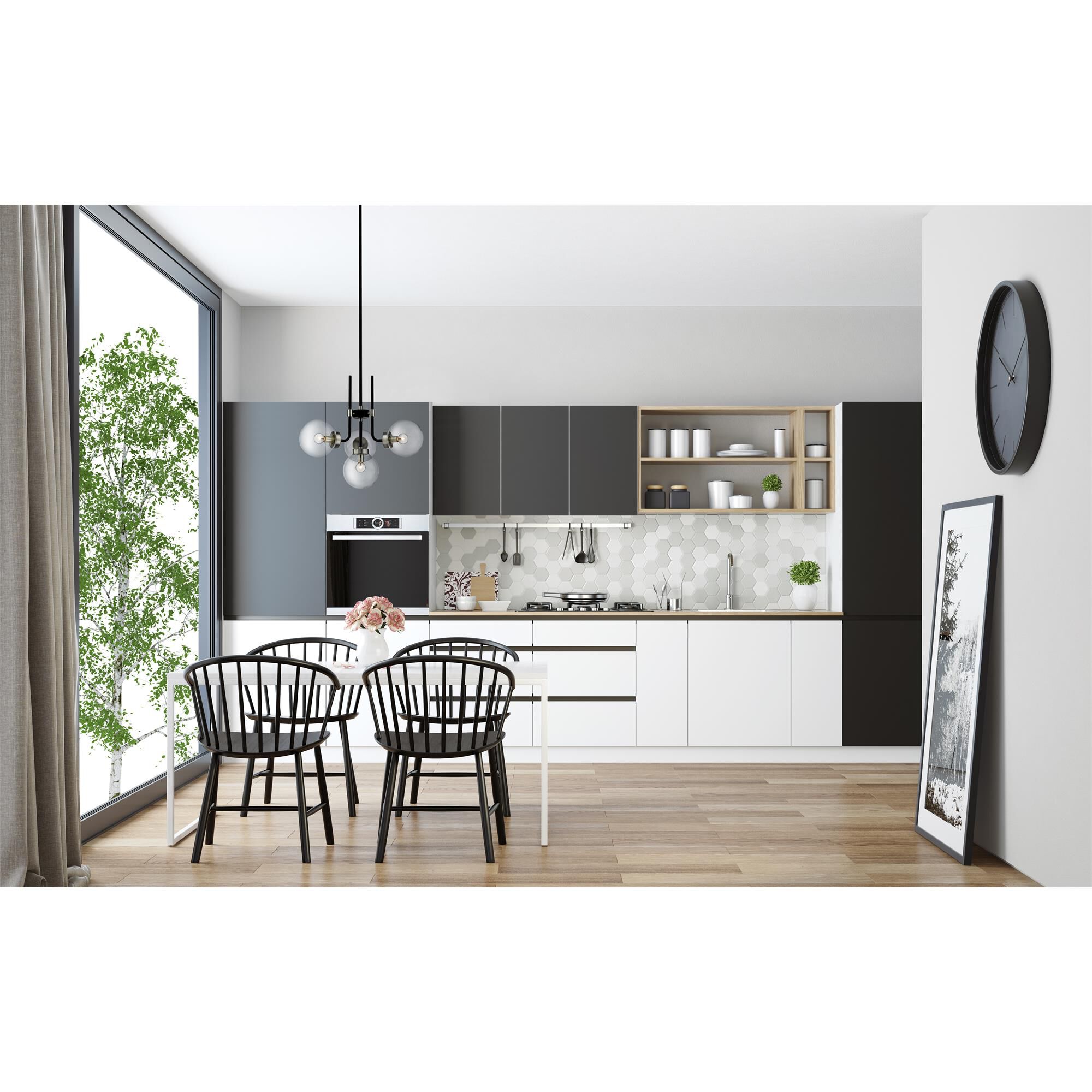 Shown in Matte Black + Brushed Nickel finish and Glass shade
