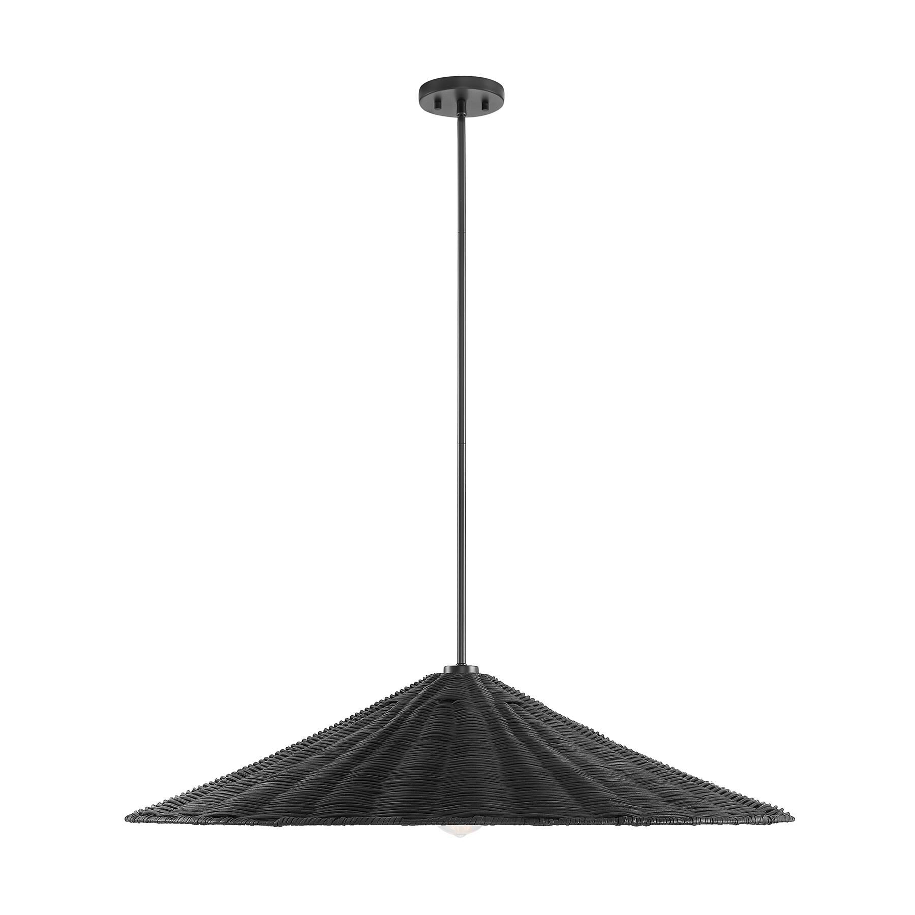 Shown in Matte Black finish and Natural Rattan shade