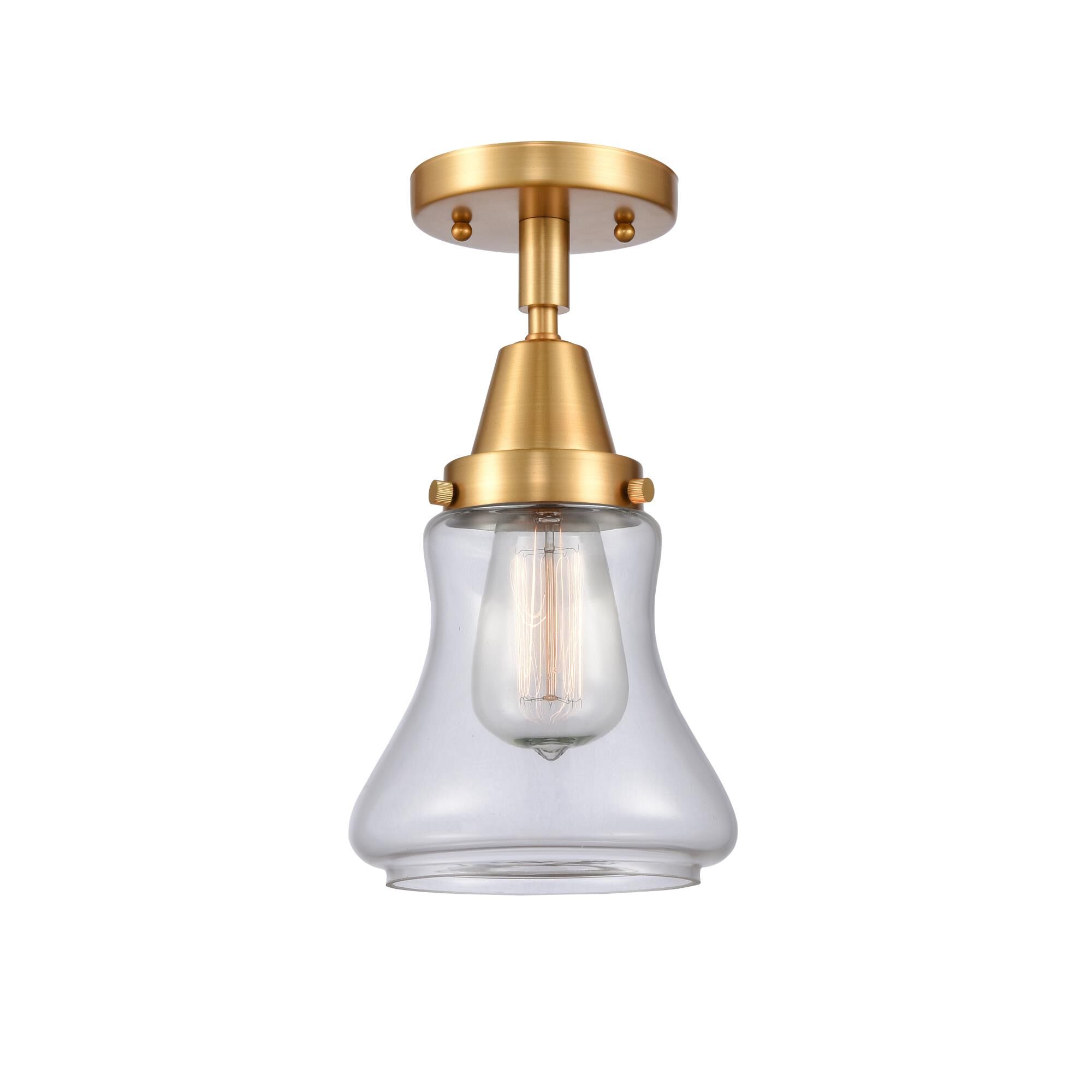 Shown in Satin Gold finish and Clear Bellmont glass
