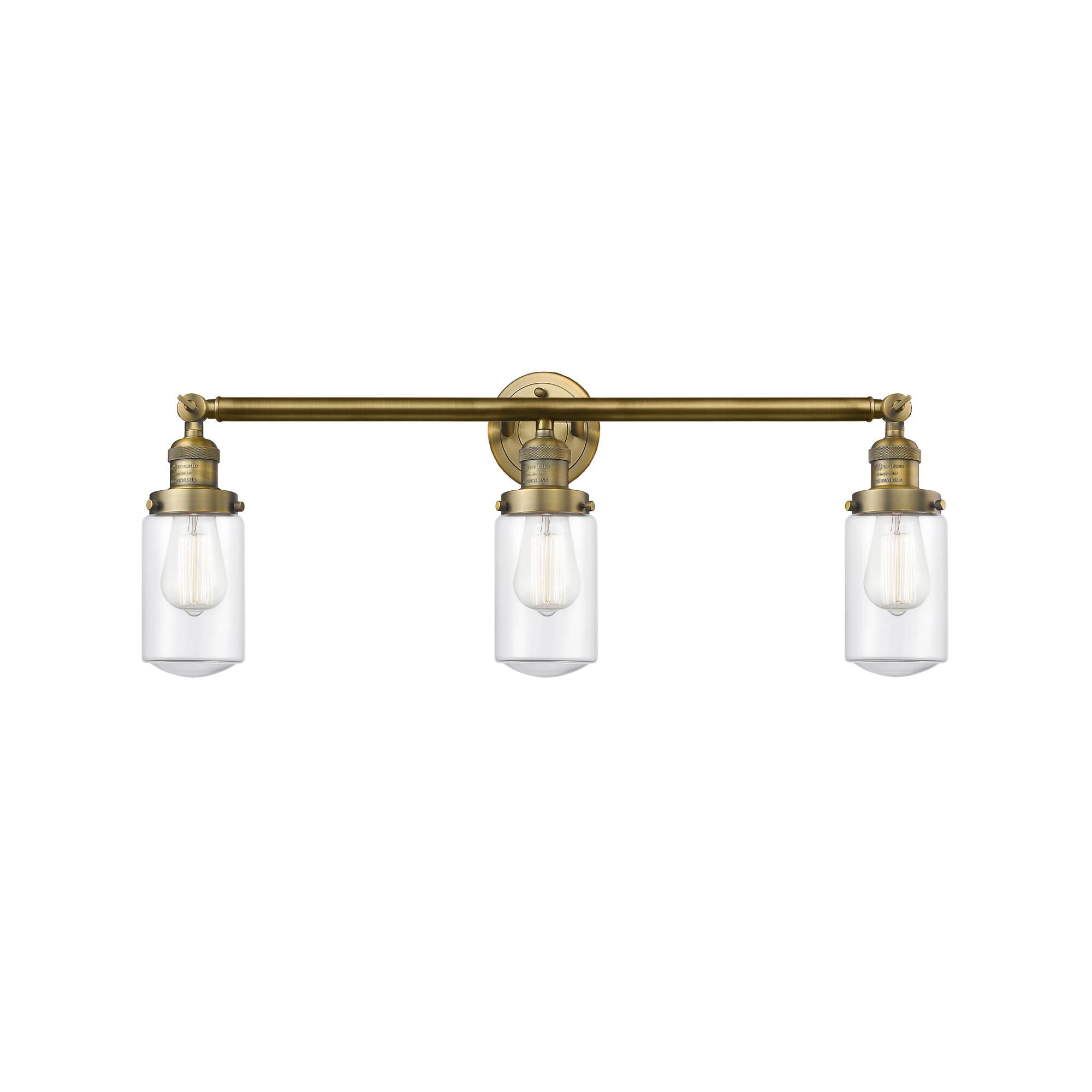 Shown in Brushed Brass finish and Clear Dover glass