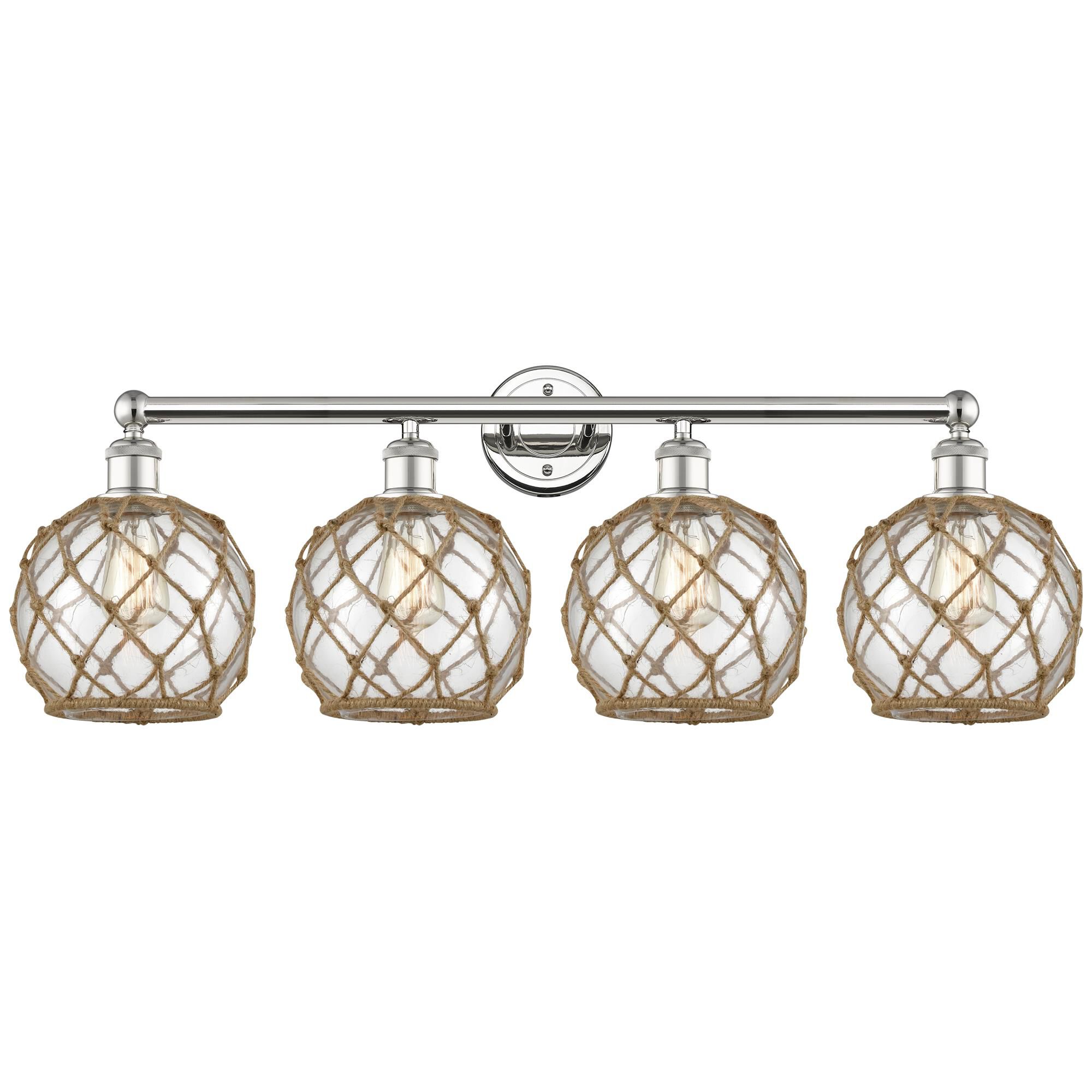Shown in Polished Nickel finish and Clear with Brown Rope glass