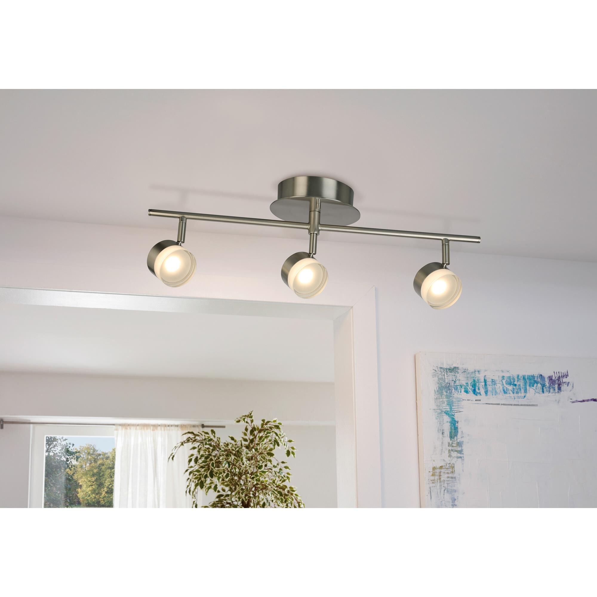 Shown in Brushed Nickel finish and Frosted Acrylic shade