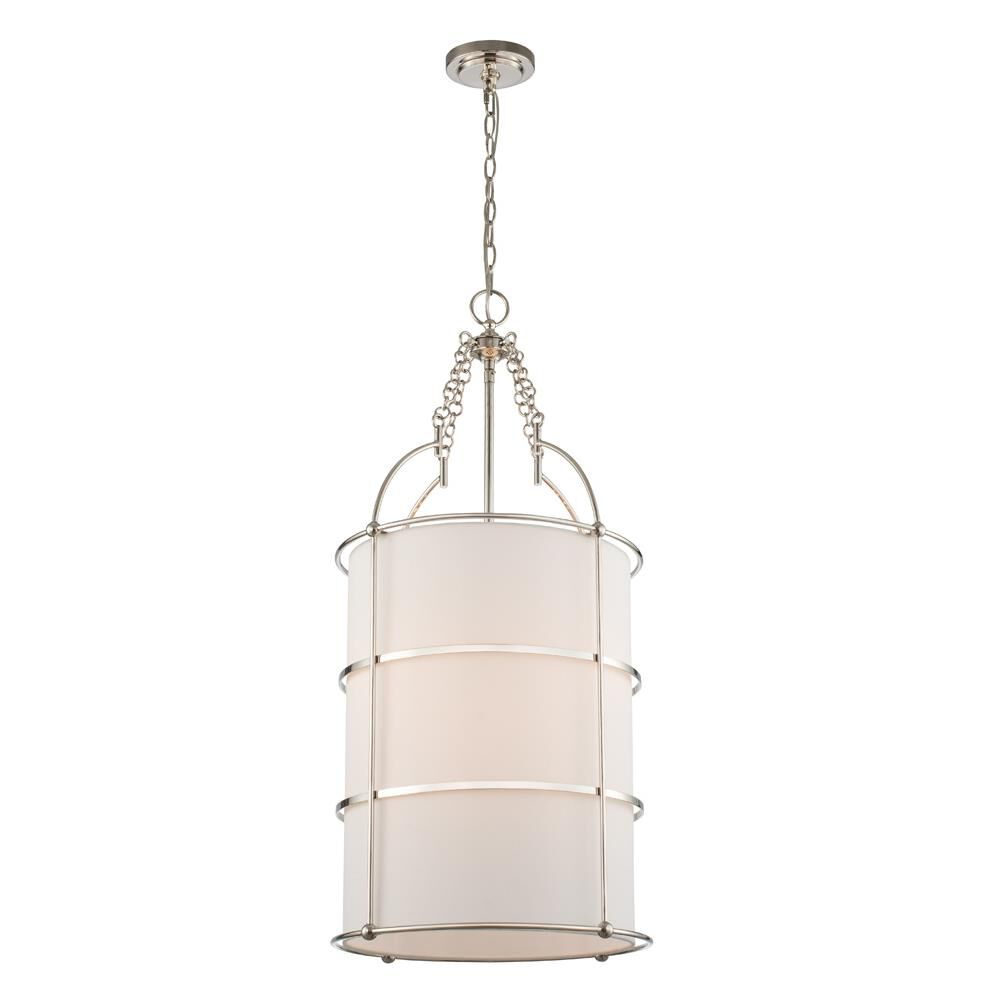 Shown in Polished Nickel finish and Off White Linen shade