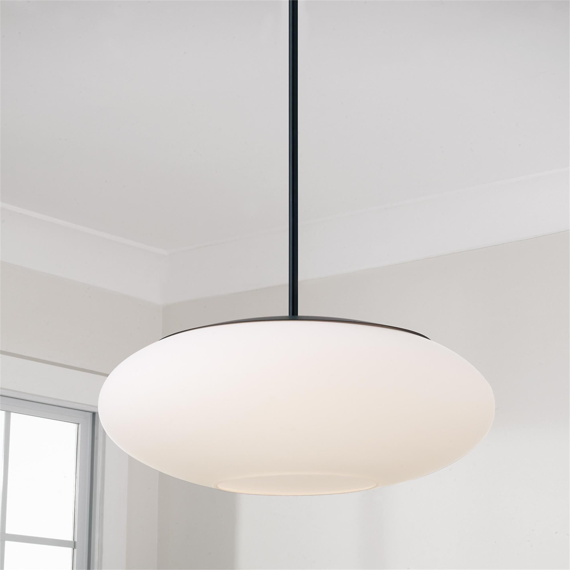 Shown in Matte Black finish and Soft White glass