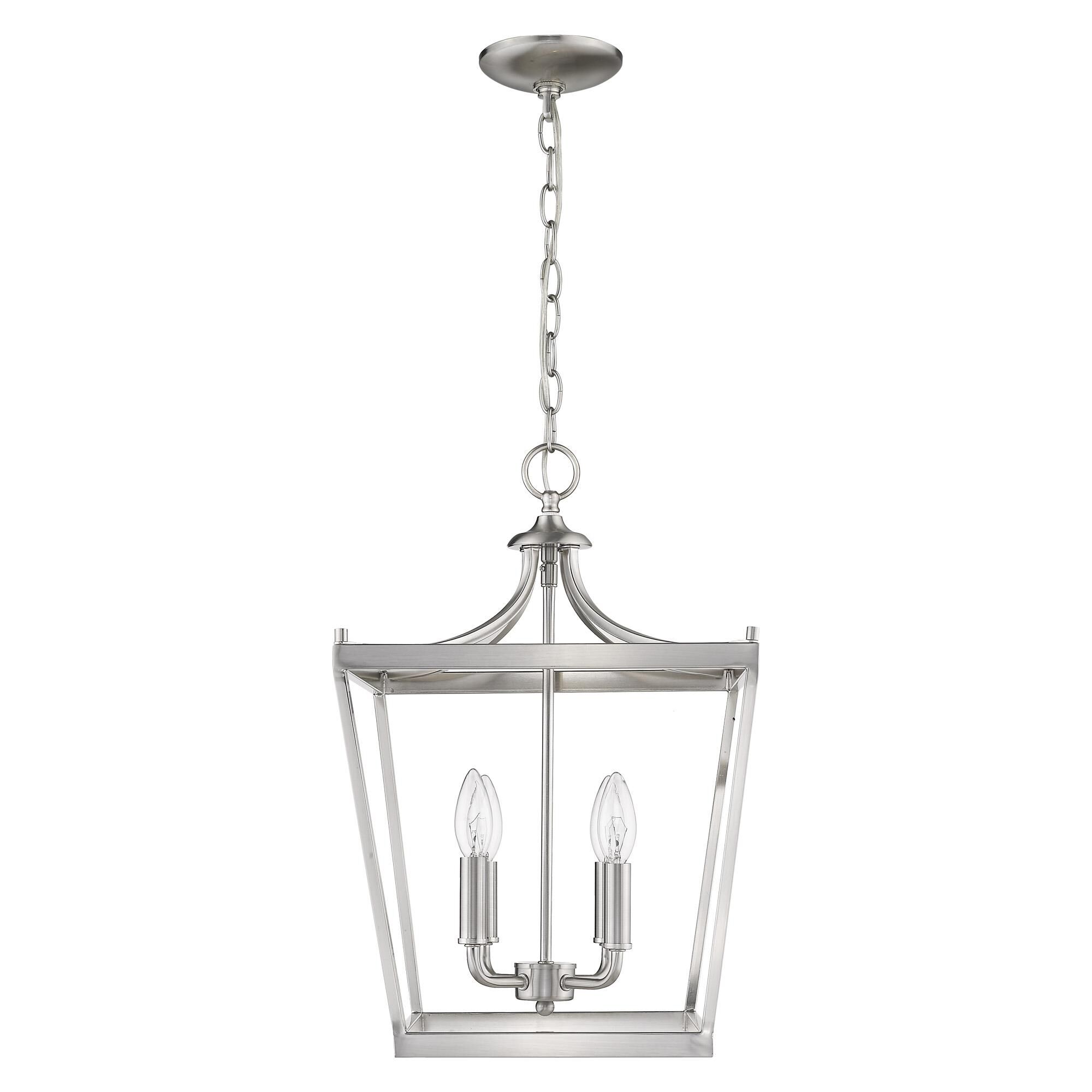 Shown in Satin Nickel finish and -- glass and -- shade