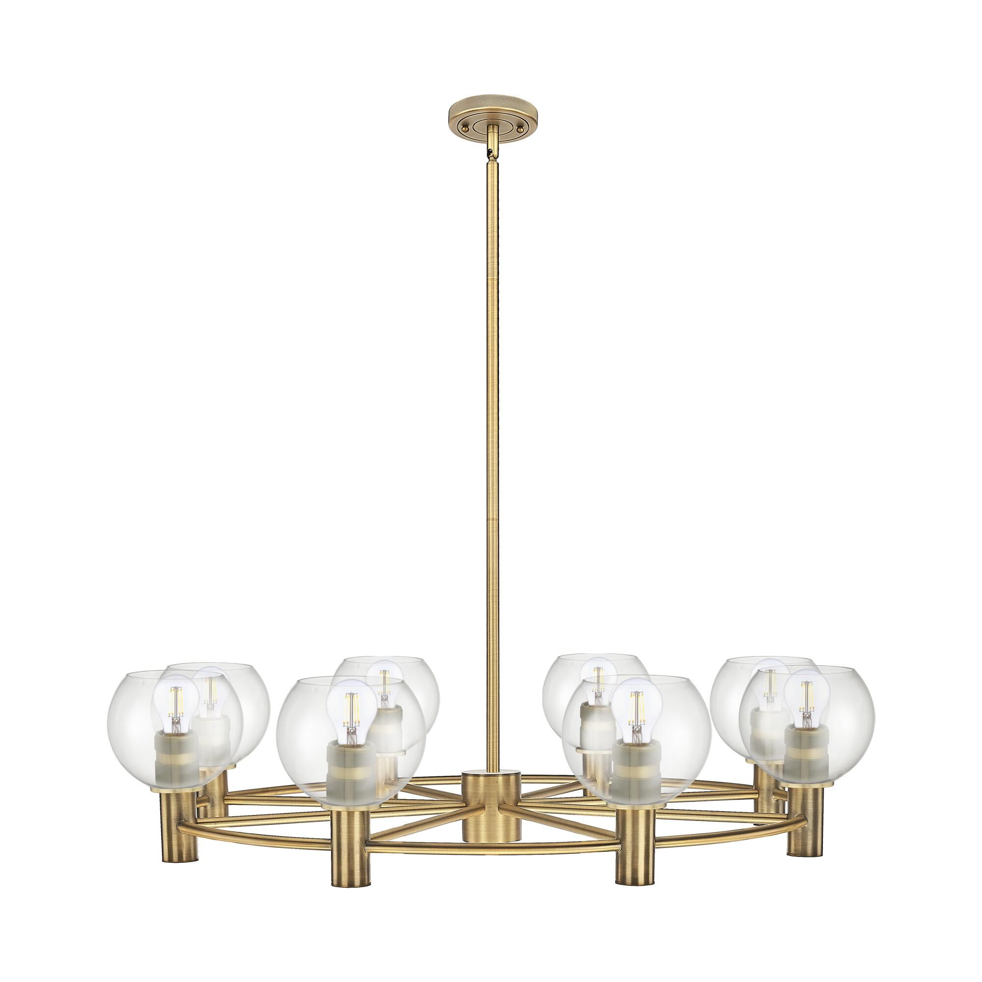 Shown in Brushed Brass finish and Clear shade