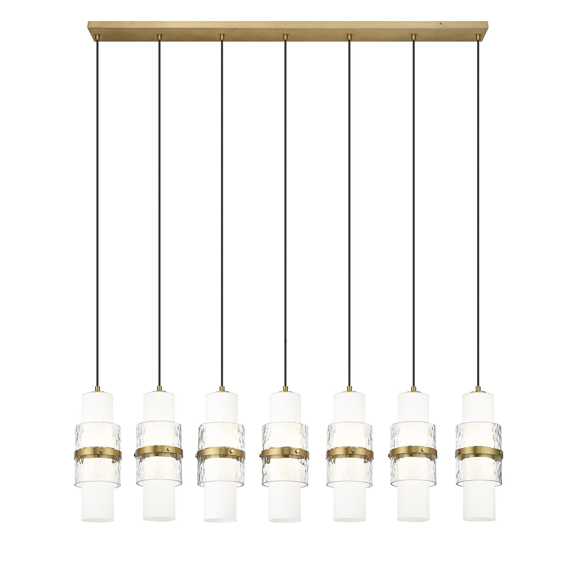 Shown in Modern Gold finish and Clear + Etched Opal glass and Clear + Etched Opal shade