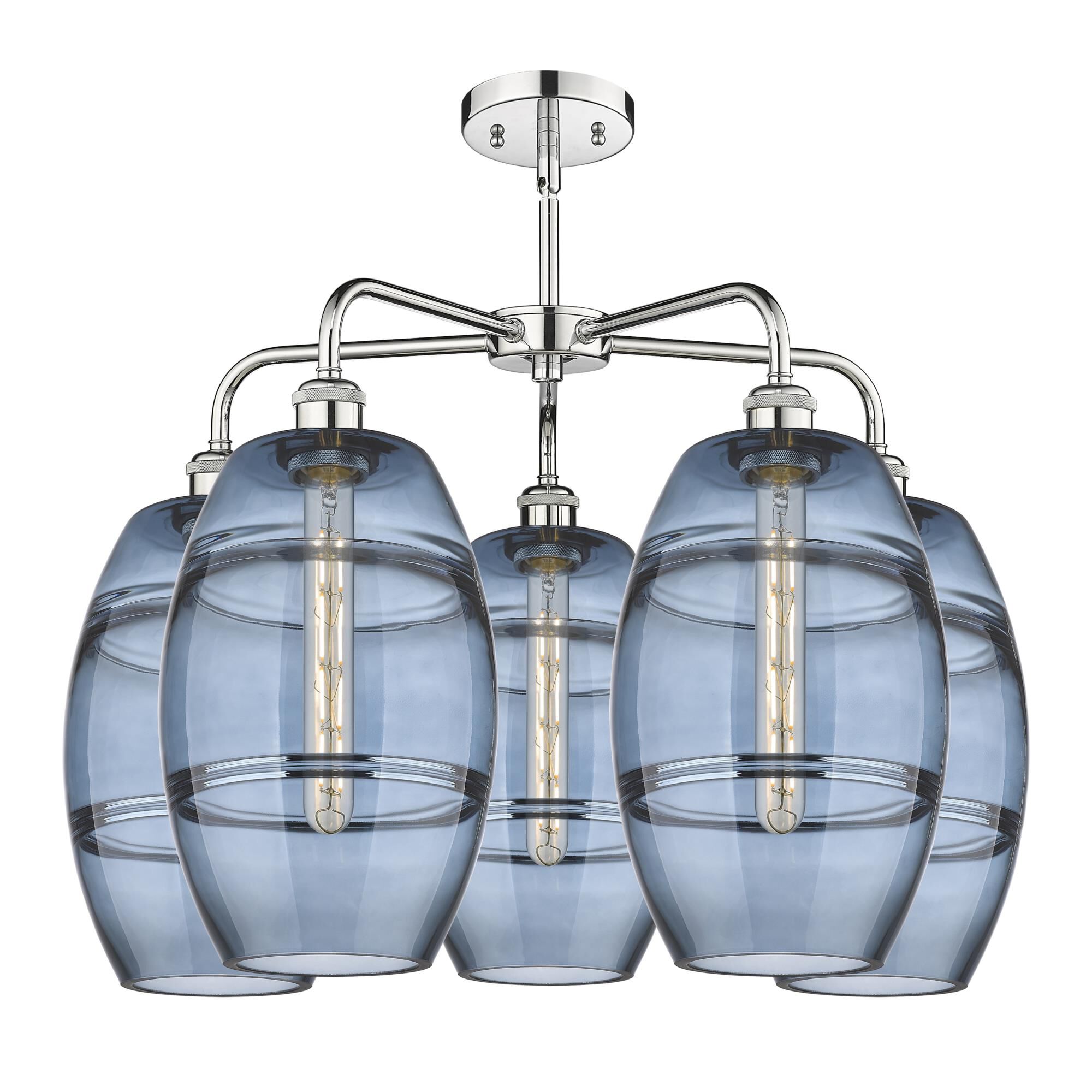 Shown in Polished Chrome finish and Princess Blue glass