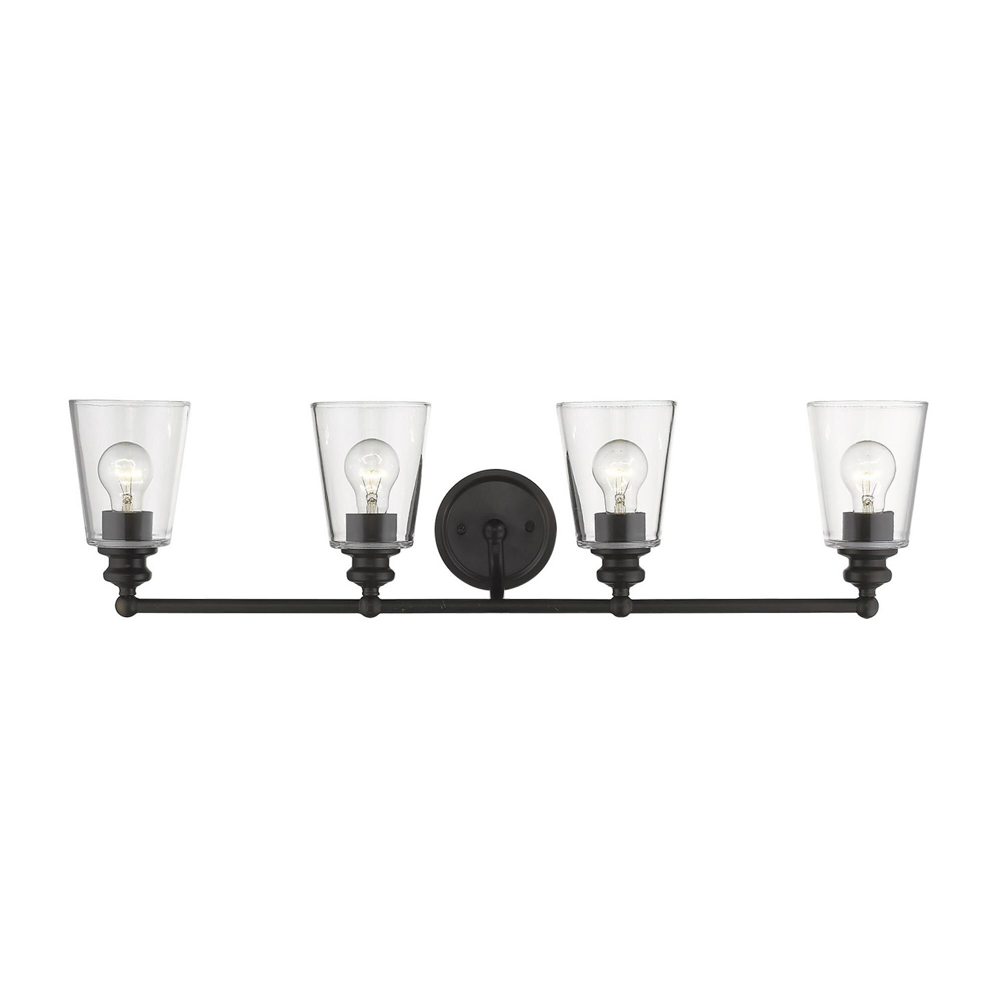 Shown in Oil-Rubbed Bronze finish and Clear glass and Clear, Cone Shaped Glass shade