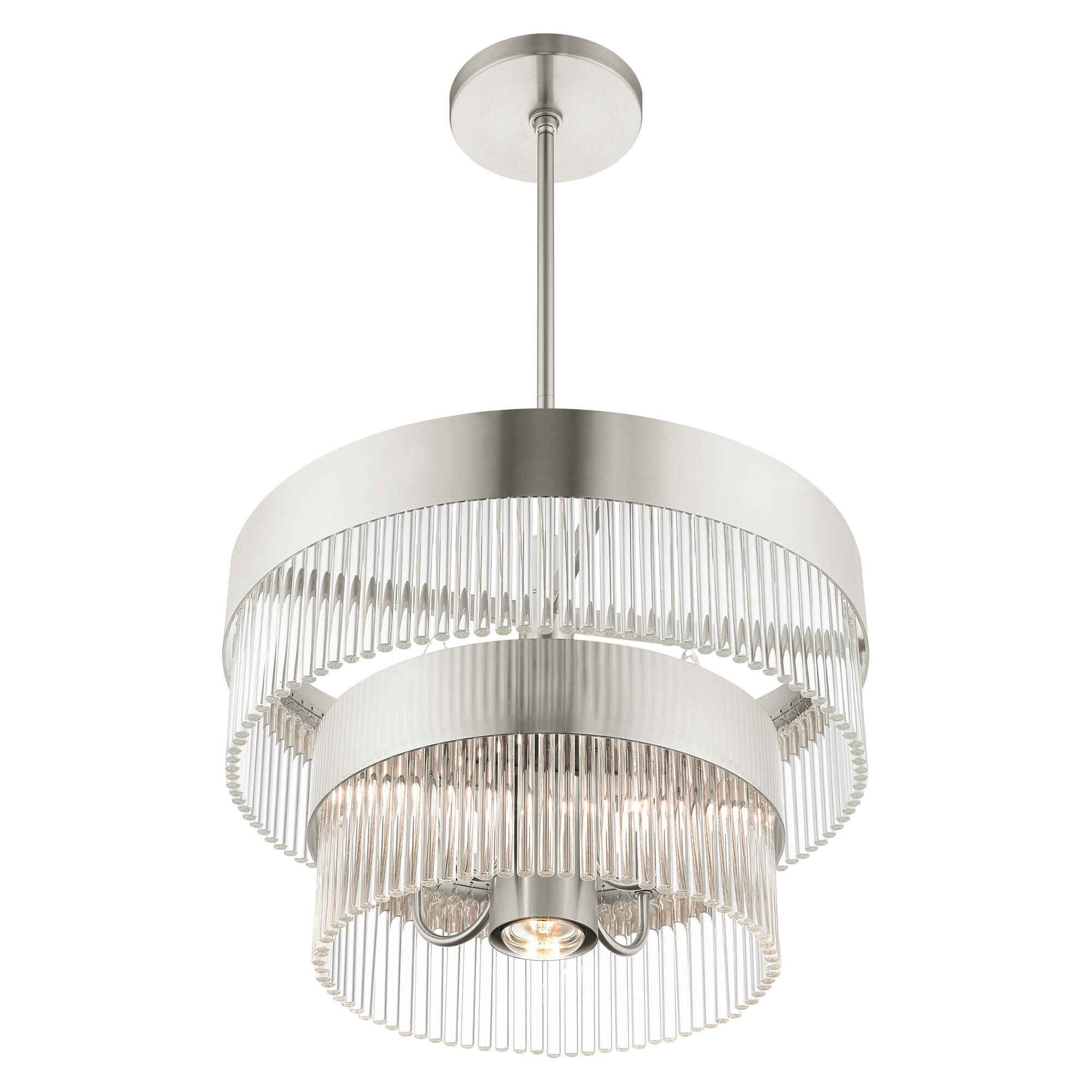 Shown in Brushed Nickel finish and Brushed Nickel Drum Shade With Clear Crystal Rods glass and Brushed Nickel Drum  With Clear Crystal Rods shade