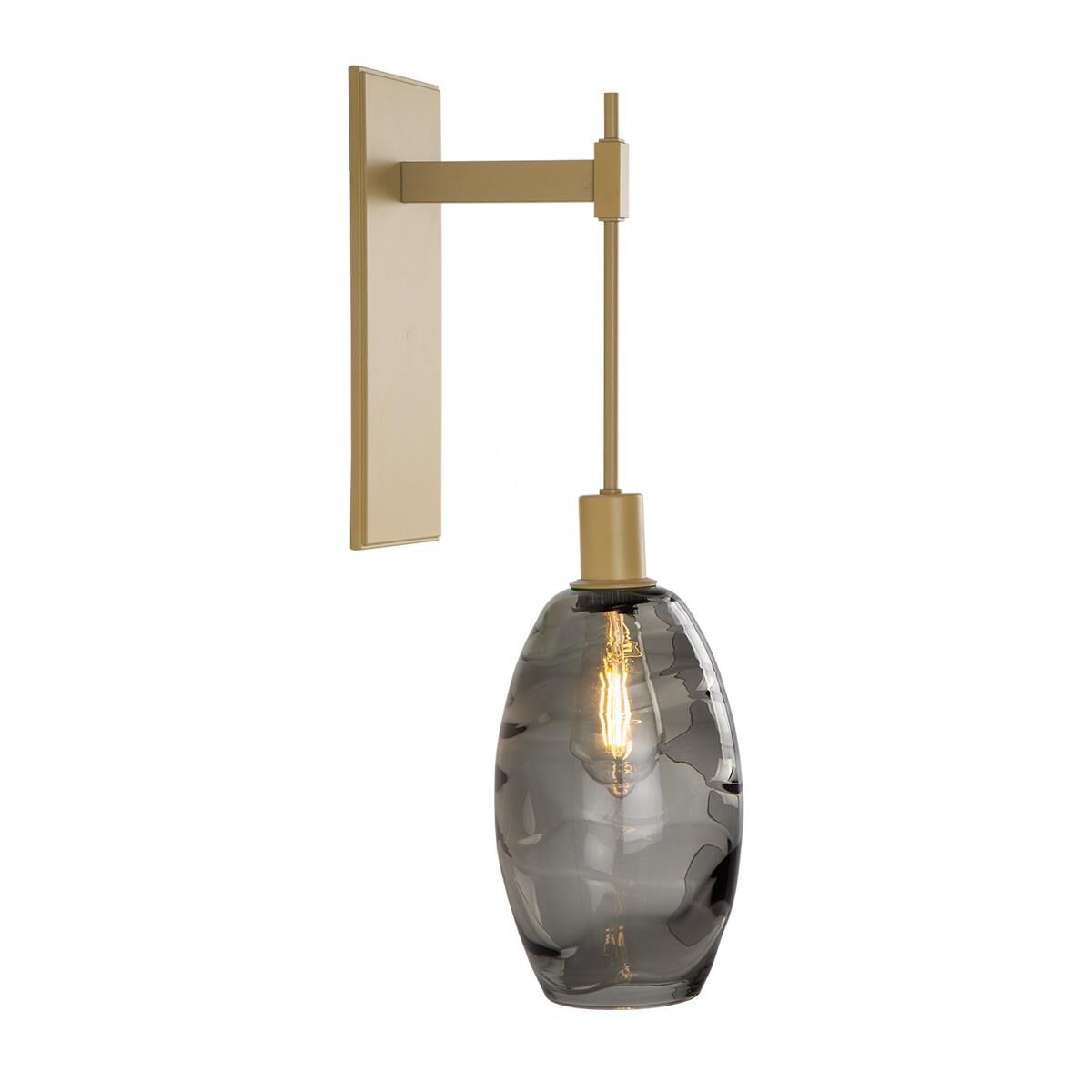 Shown in Gilded Brass finish and Optic Blown Smoke glass