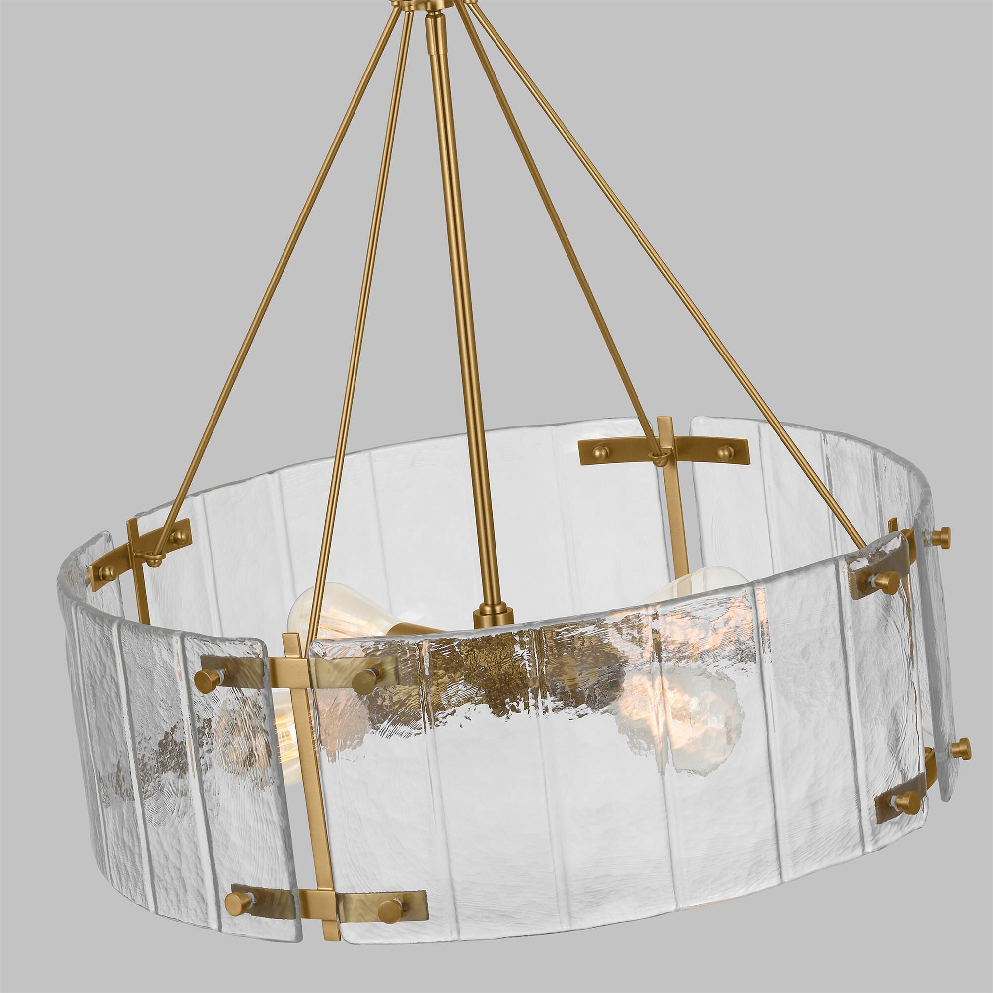 Shown in Burnished Brass finish and Clear Textured glass
