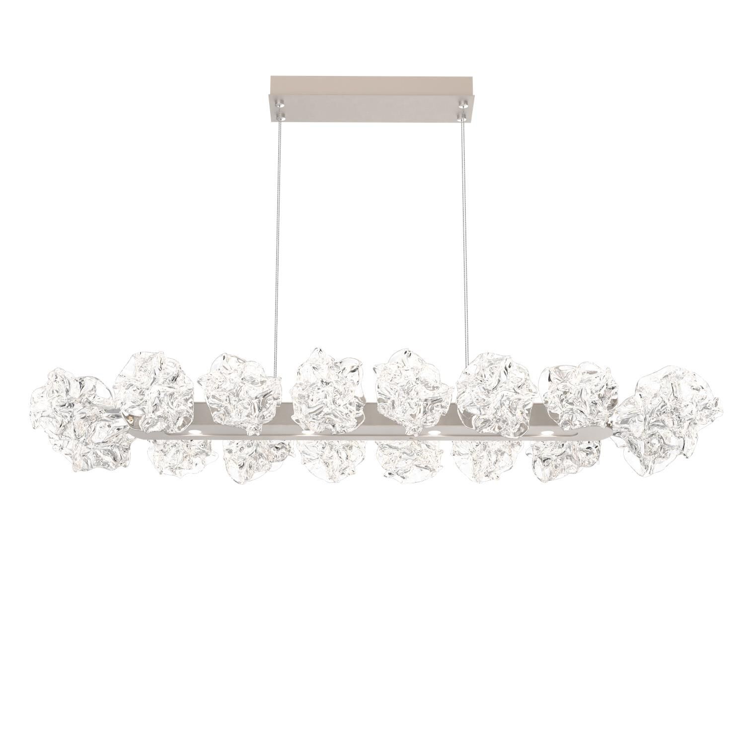 Shown in Metallic Beige Silver finish and Clear Blown glass