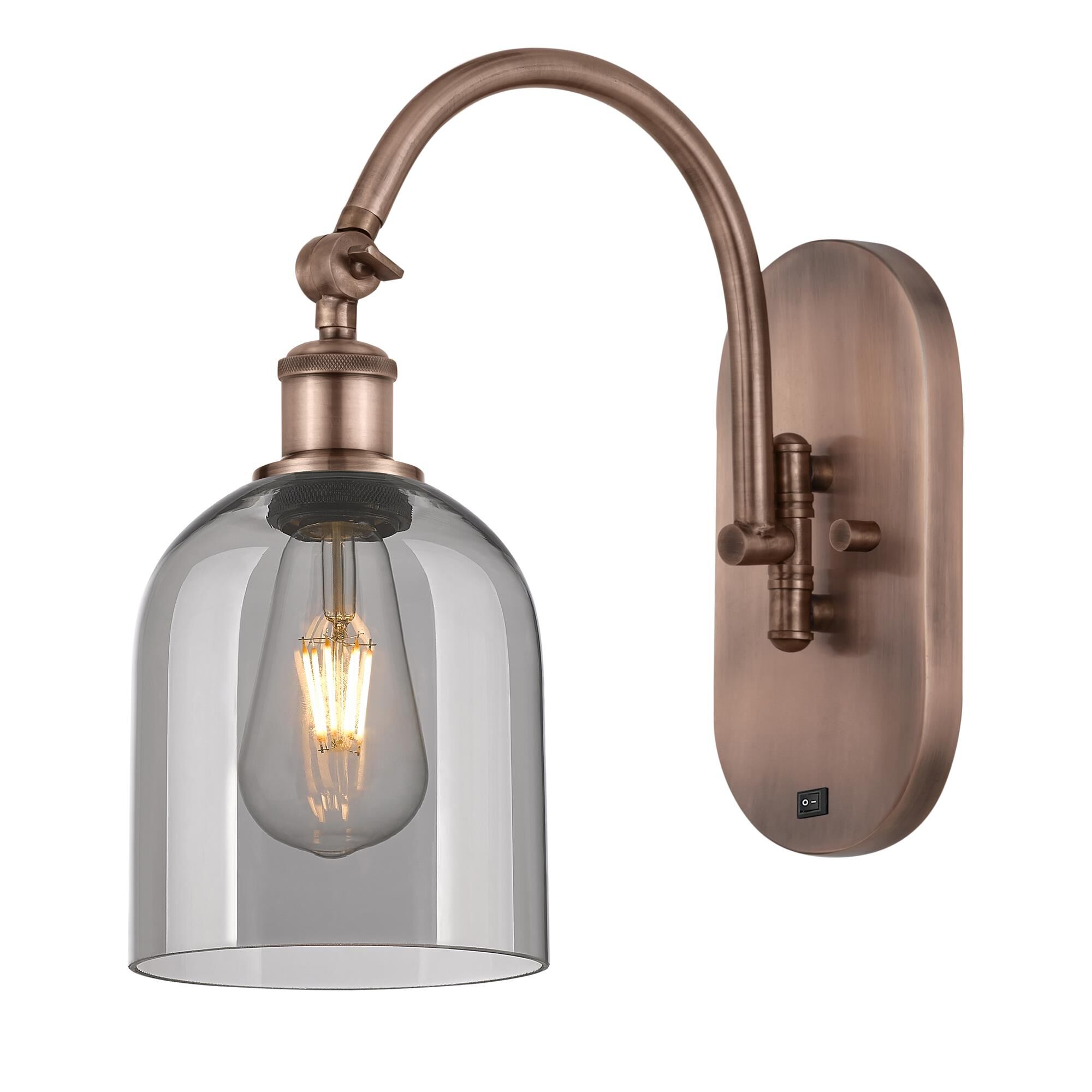 Shown in Antique Copper finish and Light Smoke glass