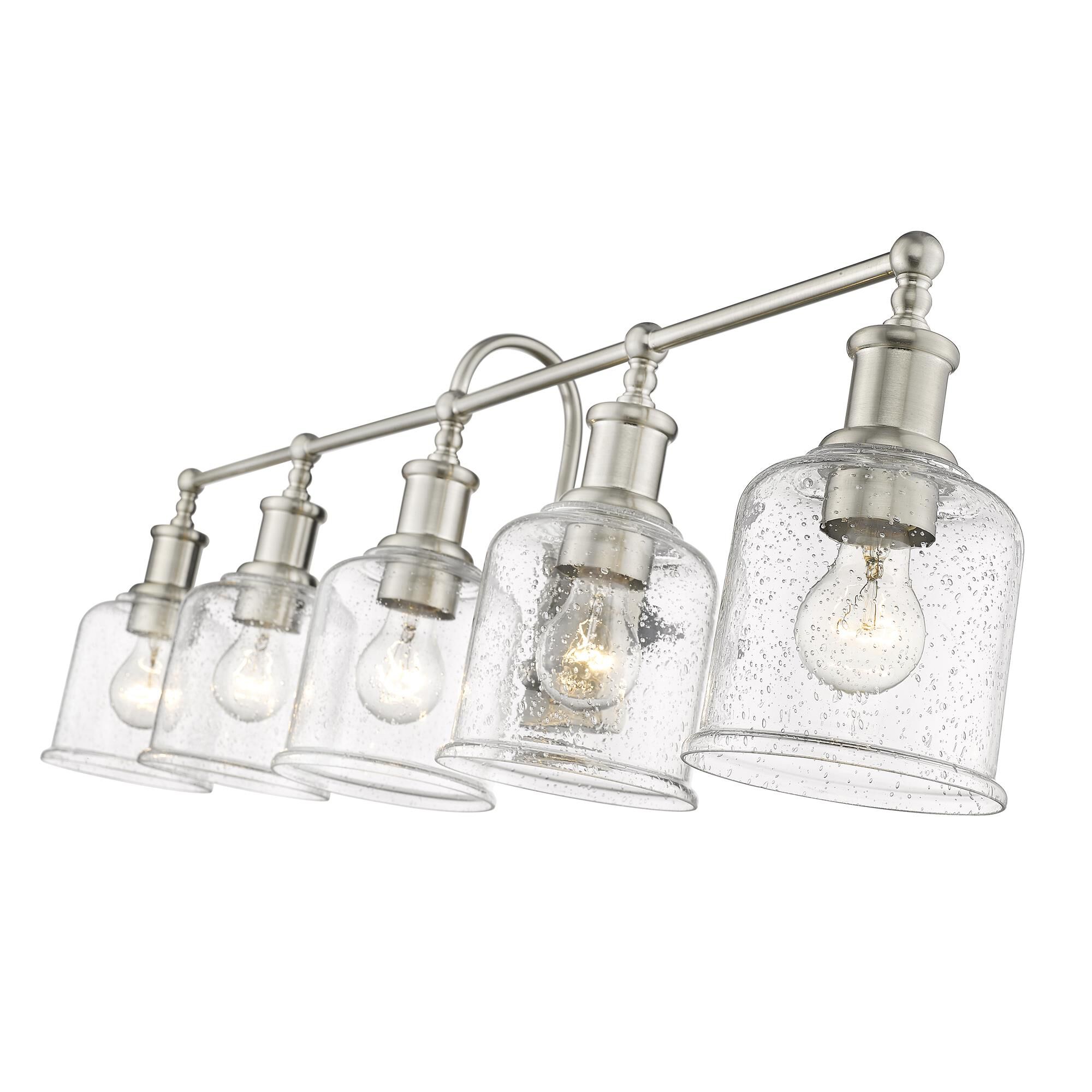 Shown in Brushed Nickel finish and Glass shade