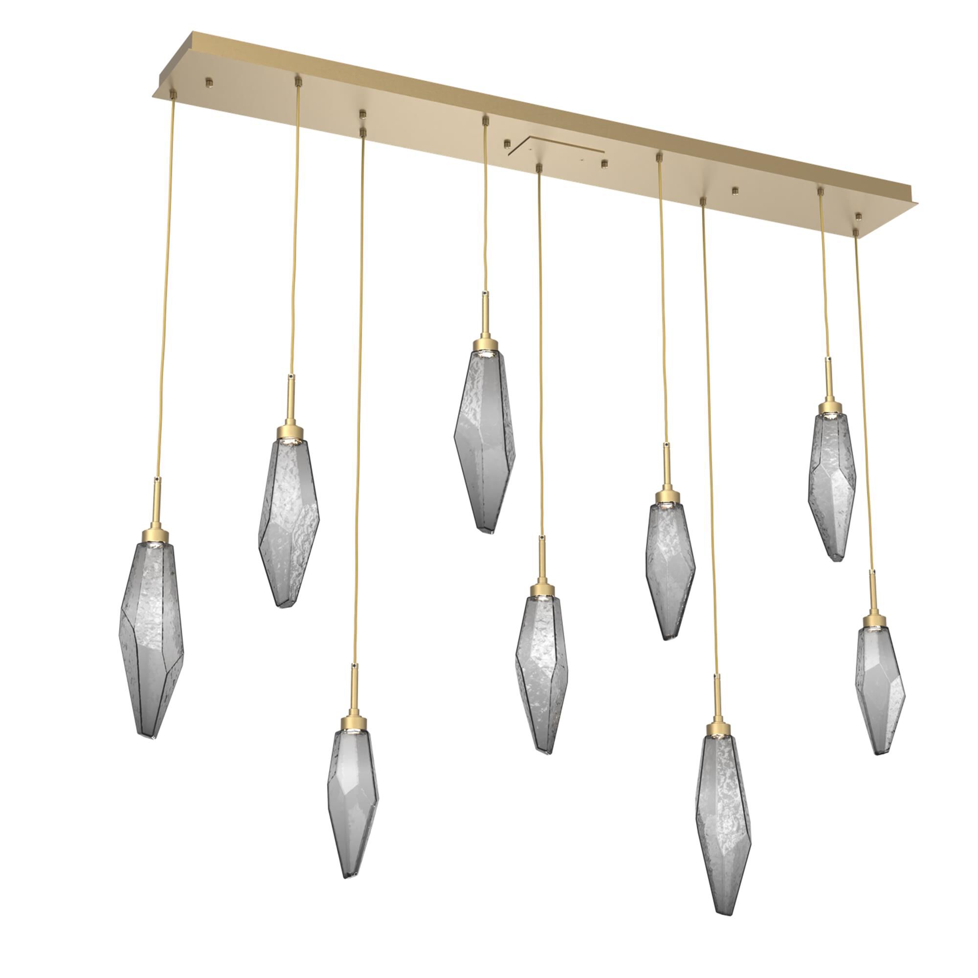Shown in Gilded Brass finish and Chilled Smoke glass