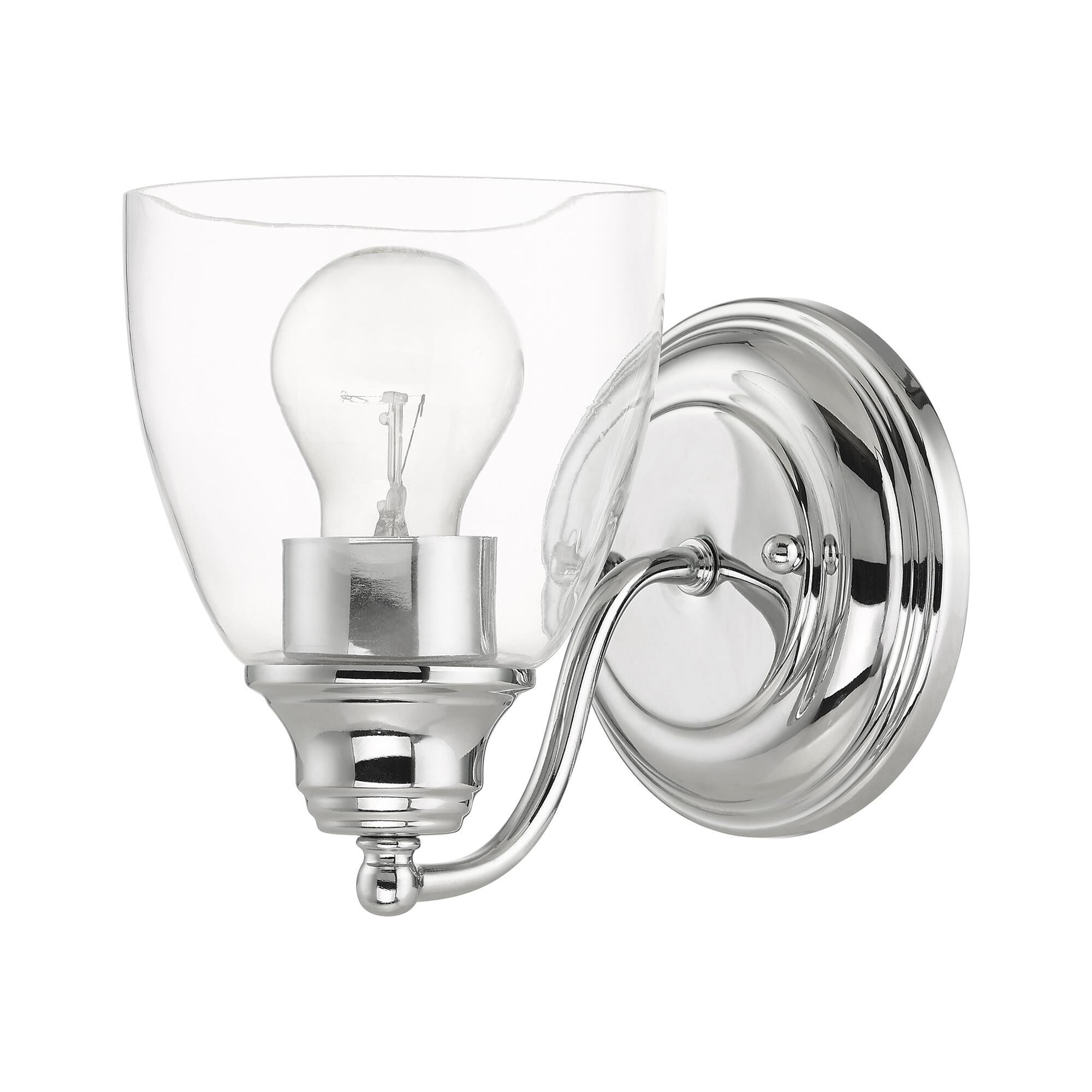 Shown in Polished Chrome finish and Hand Blown Clear glass
