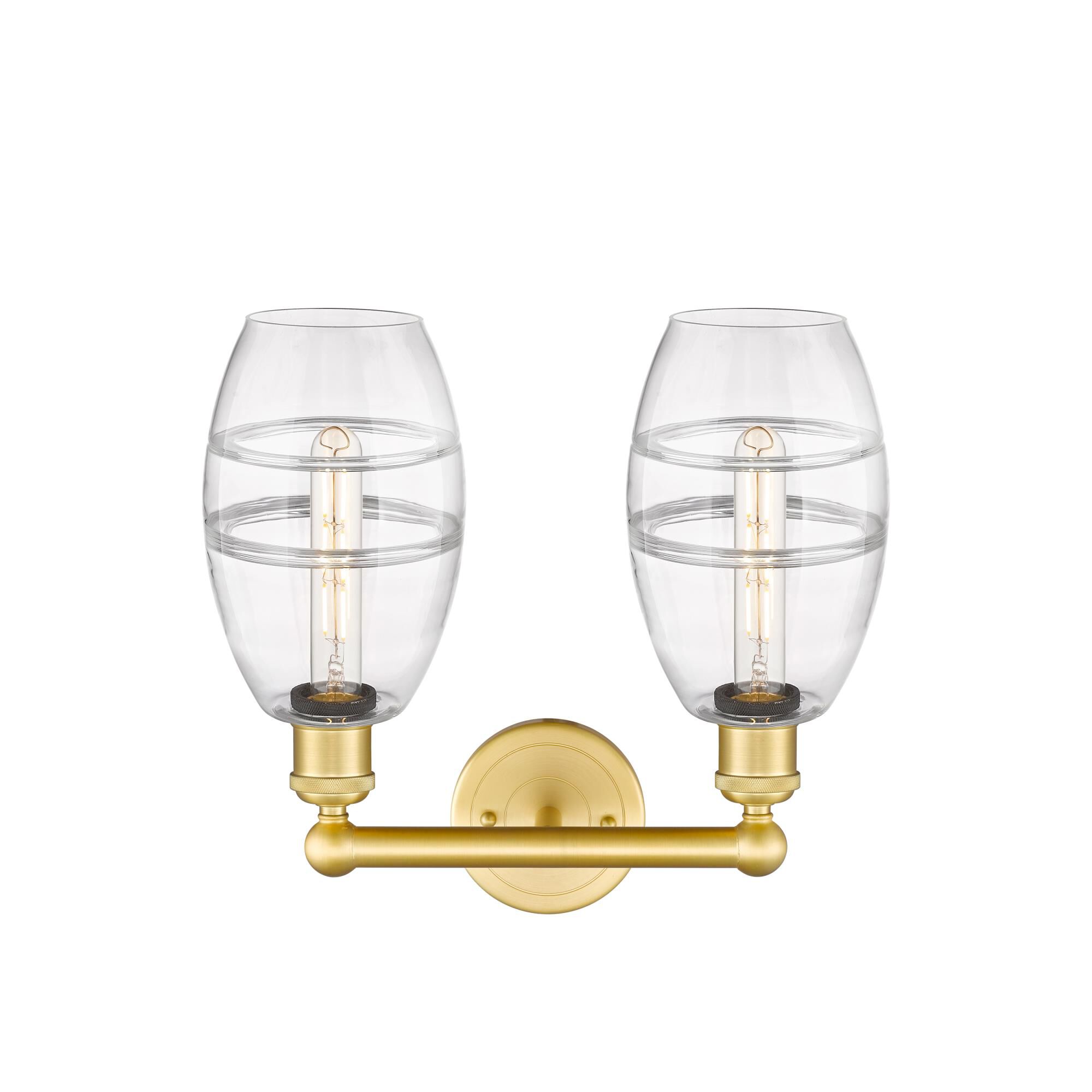 Shown in Satin Gold finish and Clear glass