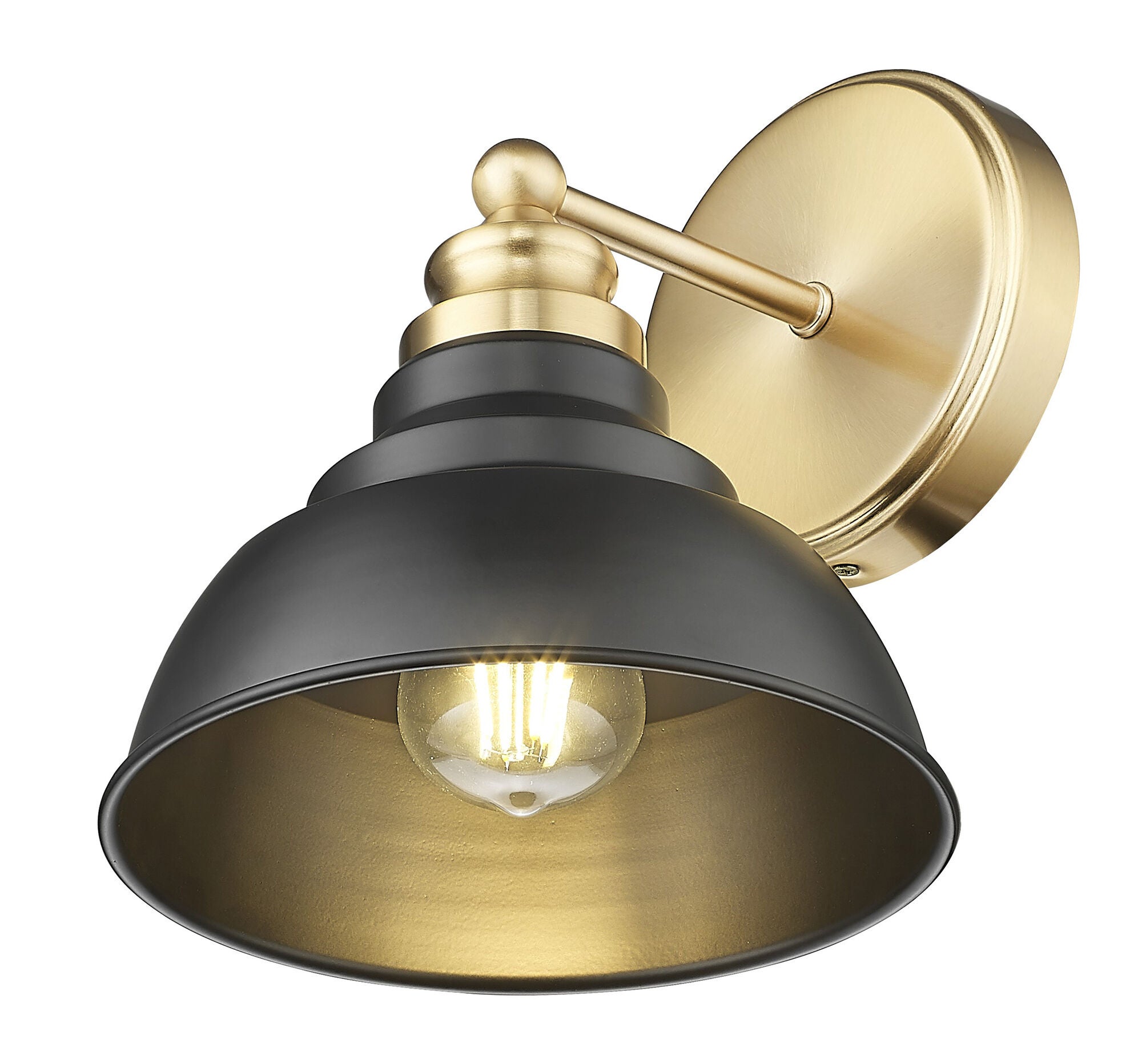 Shown in Matte Black And Brass finish and Black Metal shade