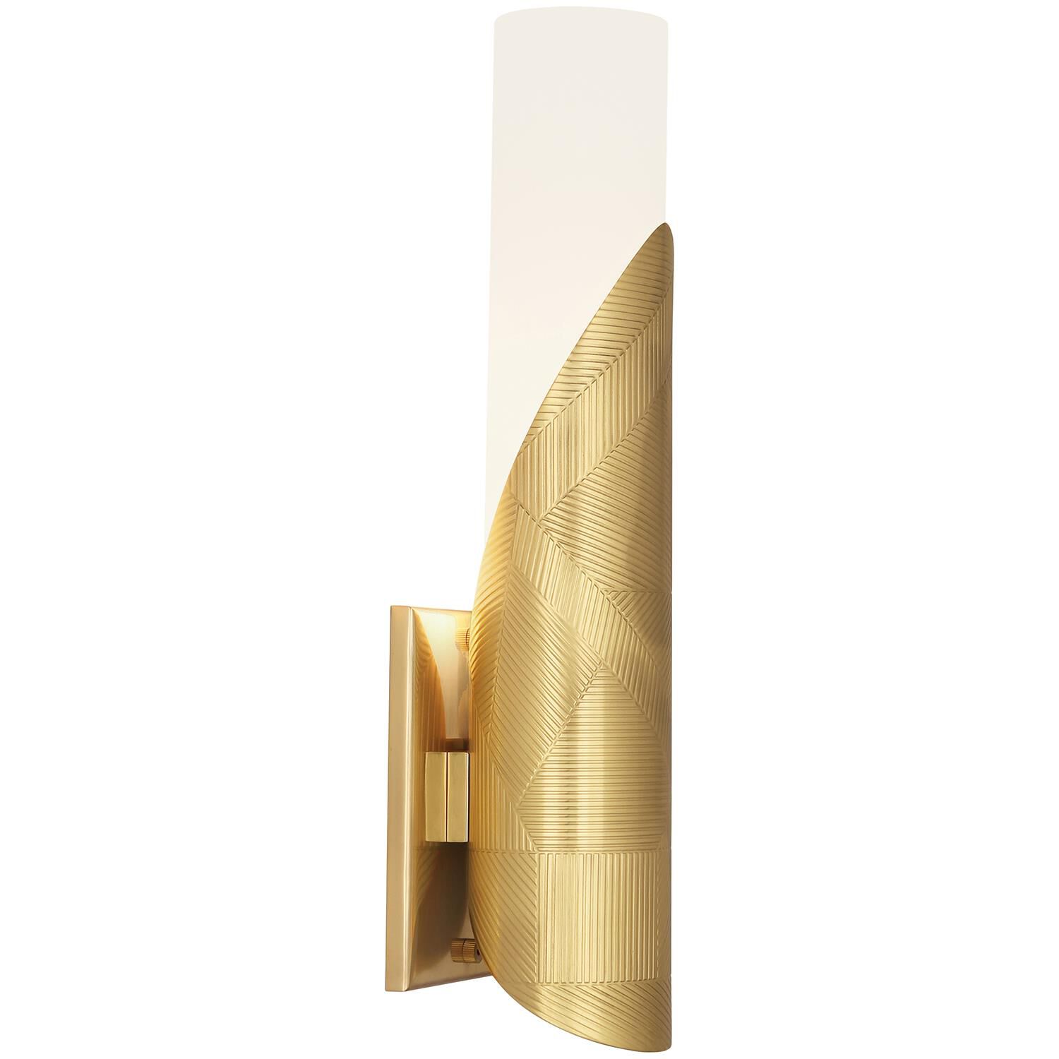 Shown in Modern Brass finish and Frosted Cased White glass